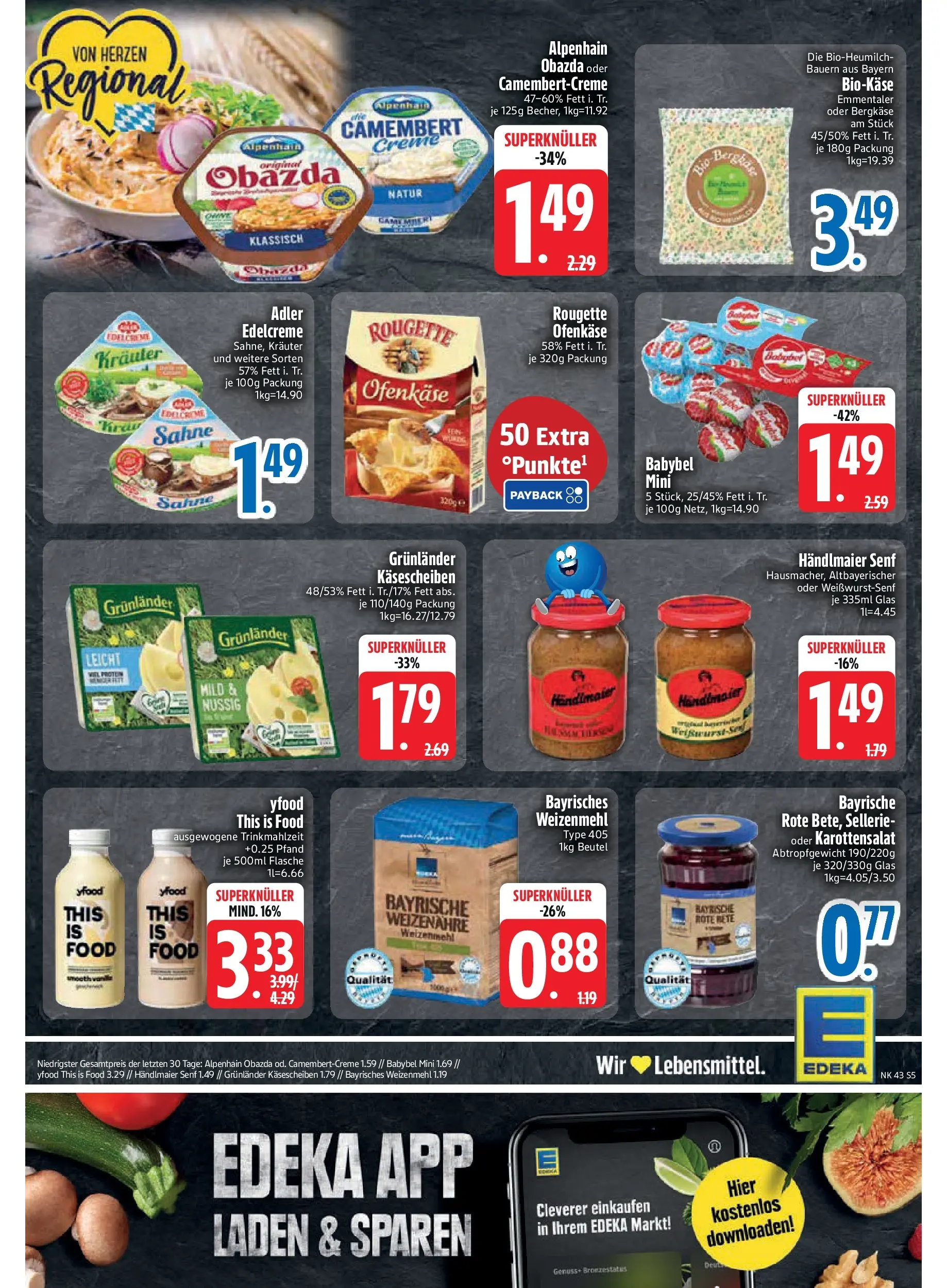 Edeka prospekt Asbach-Bäumenheim	 (ab 19.10.2025) » Angebote Online | Seite: 5 | Produkte: Rougette ofenkase, YFood, Grunlander, Babybel