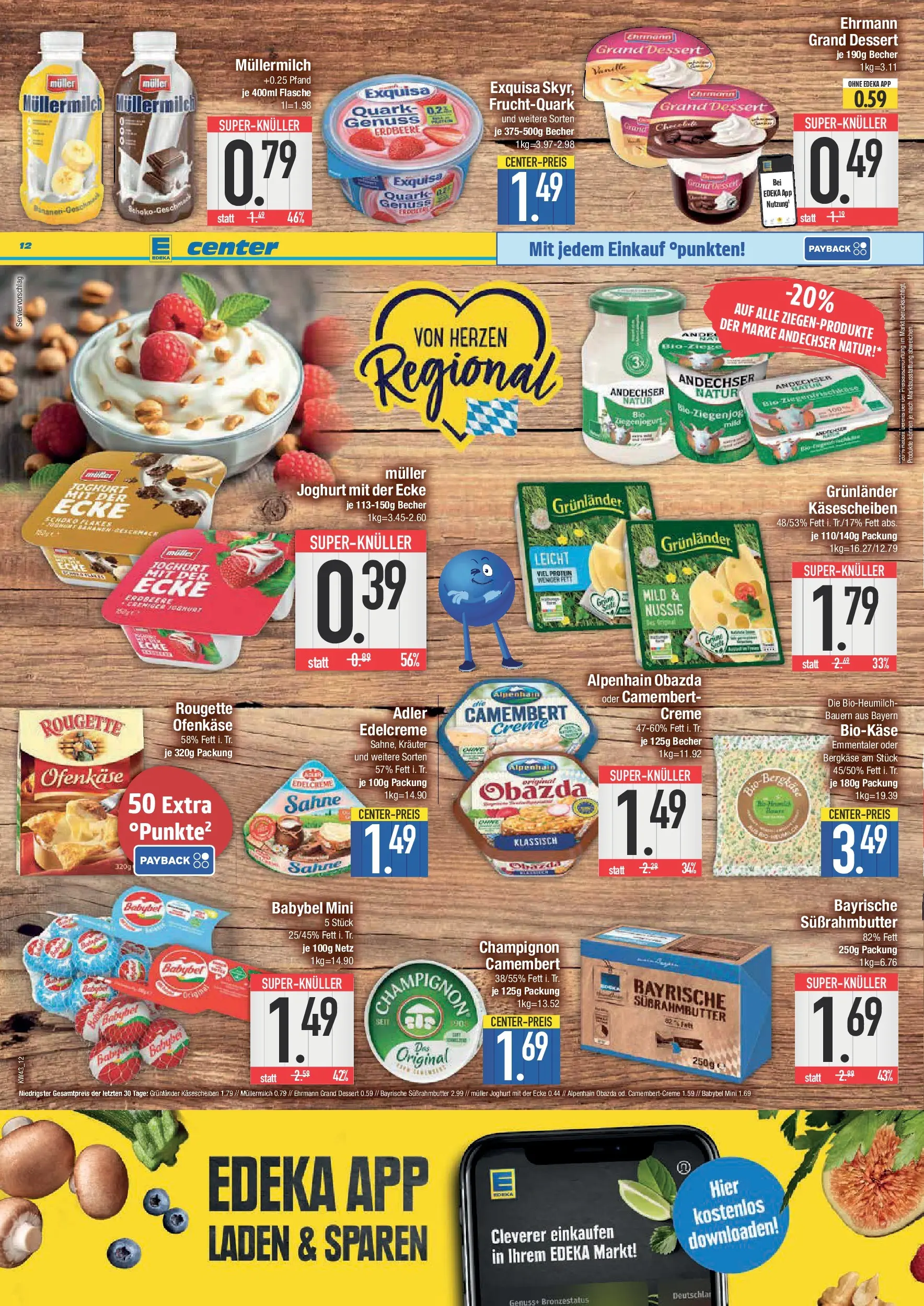 Edeka prospekt Piding	 (ab 19.10.2025) » Angebote Online | Seite: 12 | Produkte: Rougette ofenkase, Exquisa, Grunlander, Sahne