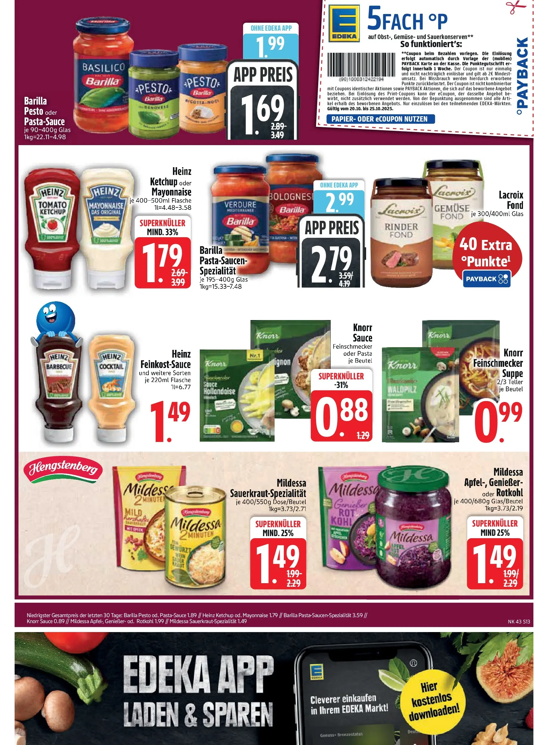 Edeka prospekt Asbach-Bäumenheim	 (ab 19.10.2025) » Angebote Online | Seite: 13 | Produkte: Barilla pesto, Knorr, Gemüse, Mayonnaise