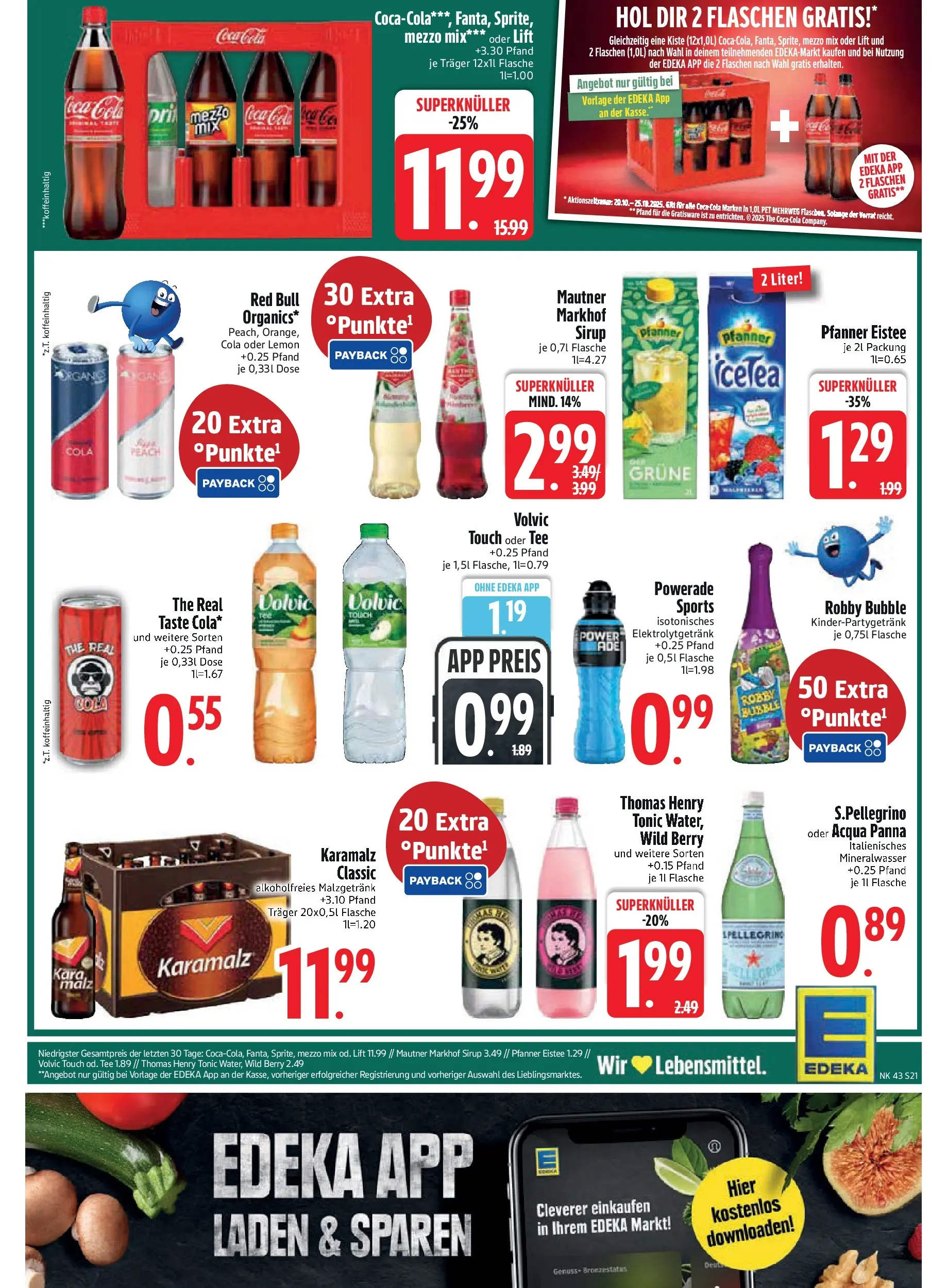 Edeka prospekt Asbach-Bäumenheim	 (ab 19.10.2025) » Angebote Online | Seite: 21 | Produkte: Red bull, Volvic touch, Sirup, Pfanner eistee