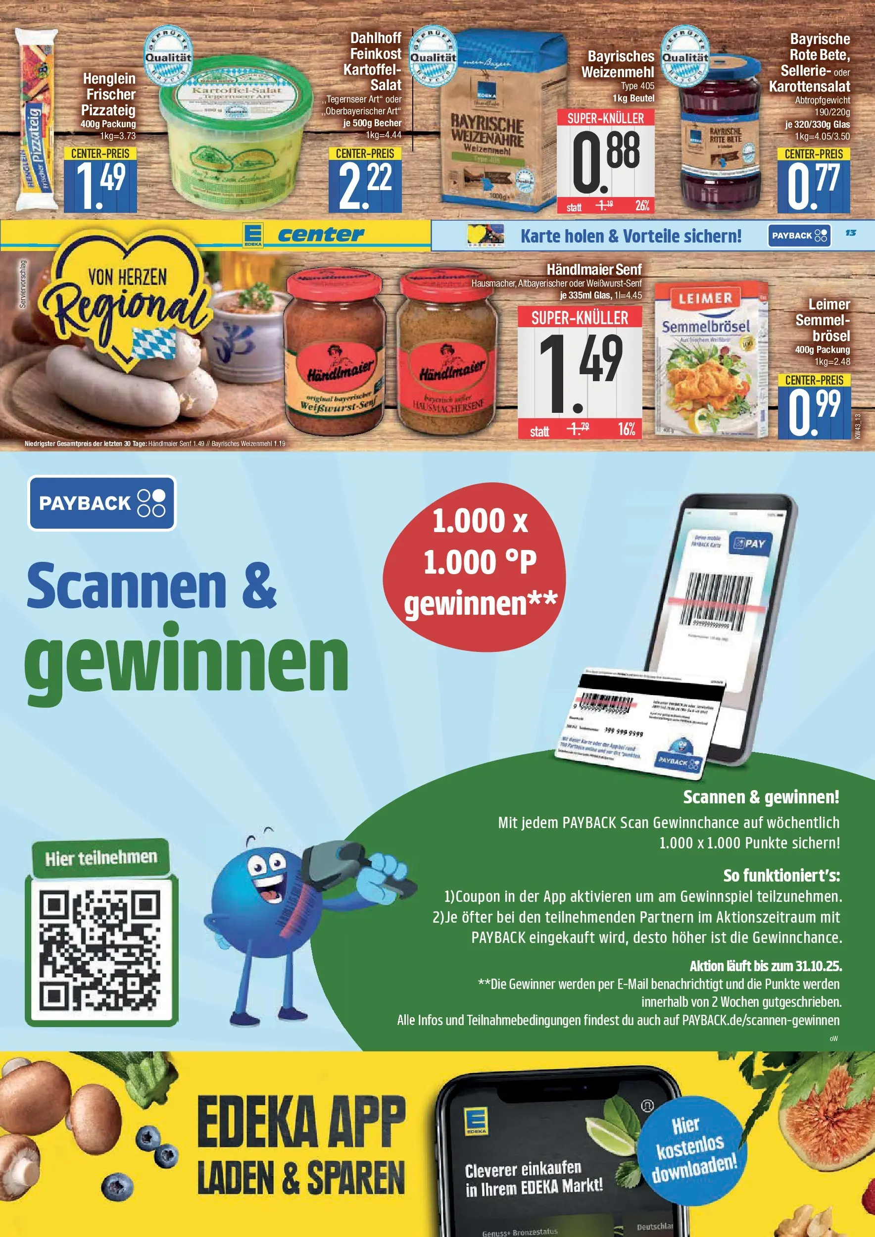 Edeka prospekt Piding	 (ab 19.10.2025) » Angebote Online | Seite: 13 | Produkte: Weizenmehl, Pizza, Salat