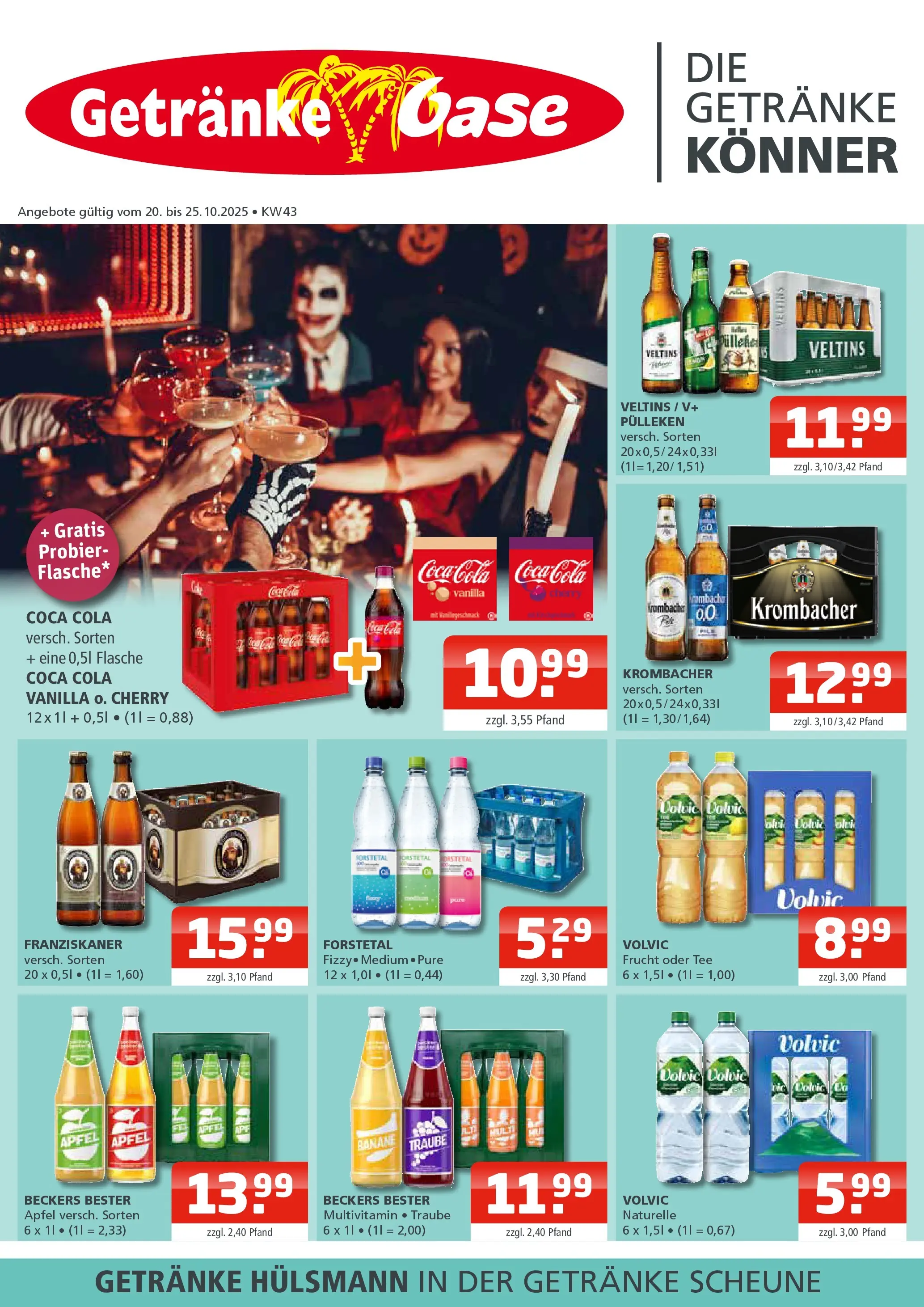Entdecke - Getränke Oase: Getränkeangebote (ab 19.10.2025) zum Blättern | Seite: 1 | Produkte: Cola, Krombacher, Volvic, Veltins