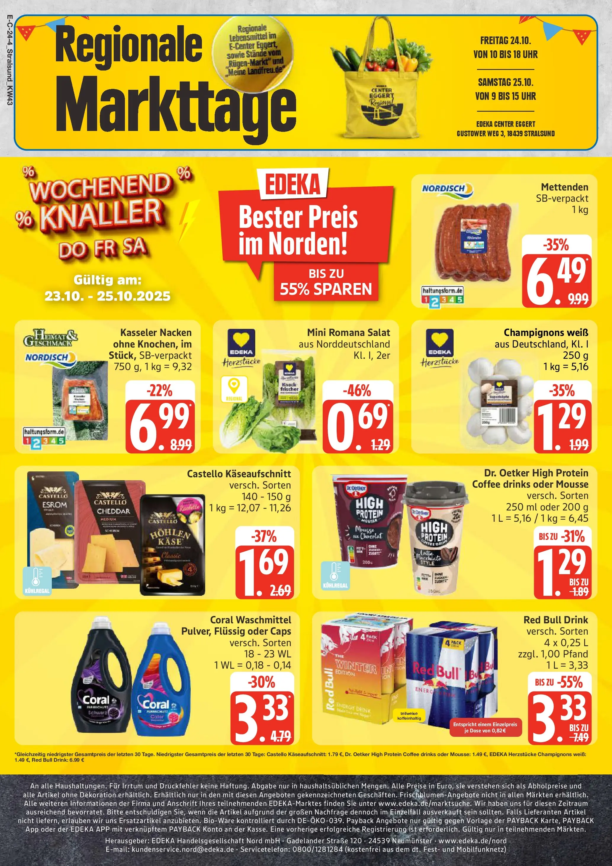 Edeka prospekt Stralsund	 (ab 19.10.2025) » Angebote Online | Seite: 24 | Produkte: Energy, Coral waschmittel, Champignons, Salat