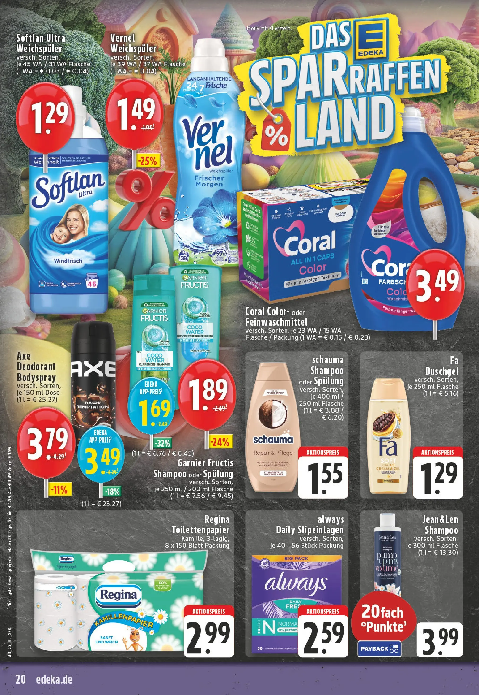 Edeka prospekt Solingen	 (ab 19.10.2025) » Angebote Online | Seite: 20 | Produkte: Coral, Spülung, Wasser, Weichspüler