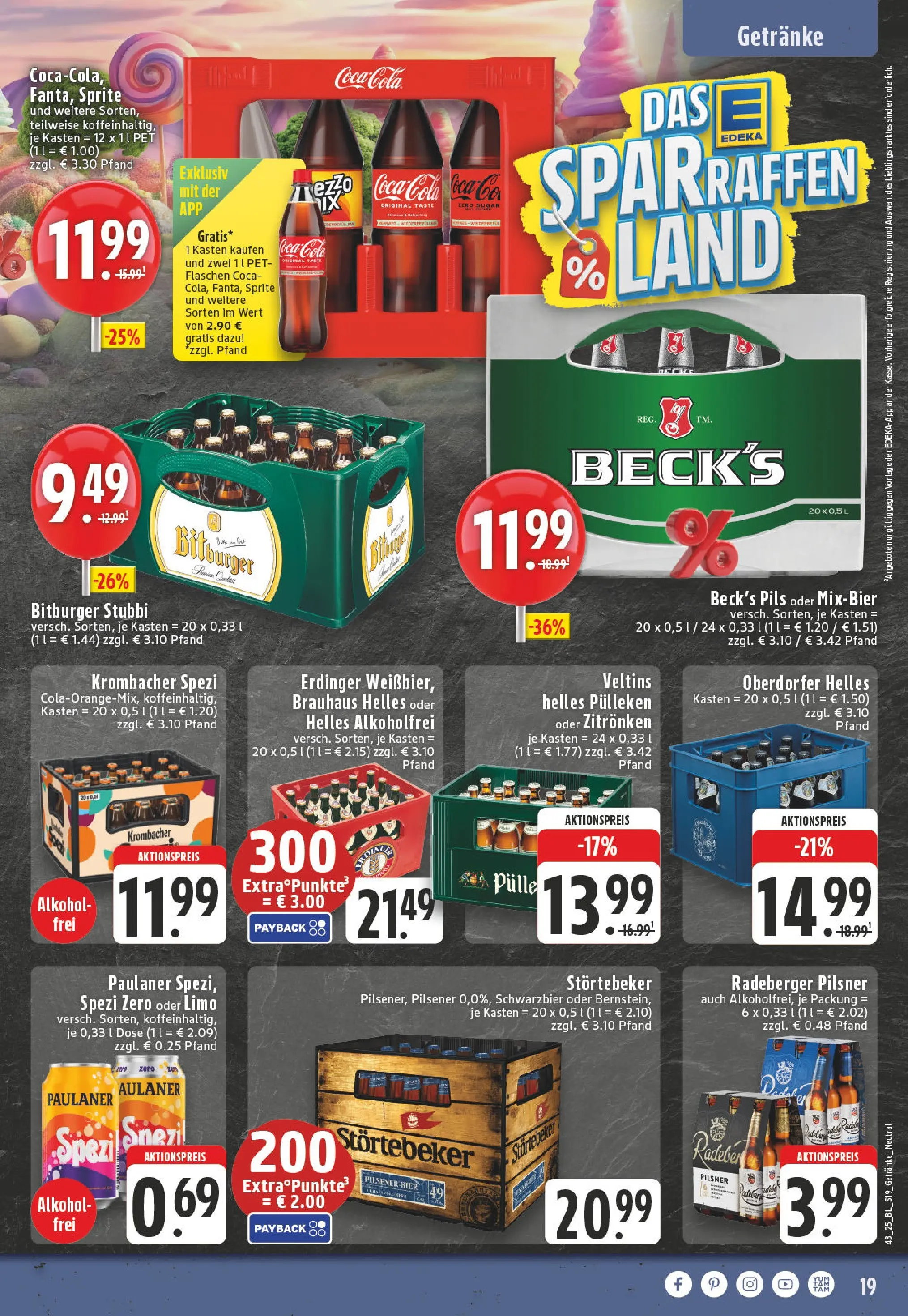 Edeka prospekt Winterberg-Zueschen	 (ab 19.10.2025) » Angebote Online | Seite: 19 | Produkte: Helles pulleken, Erdinger, Cola, Radeberger pilsner