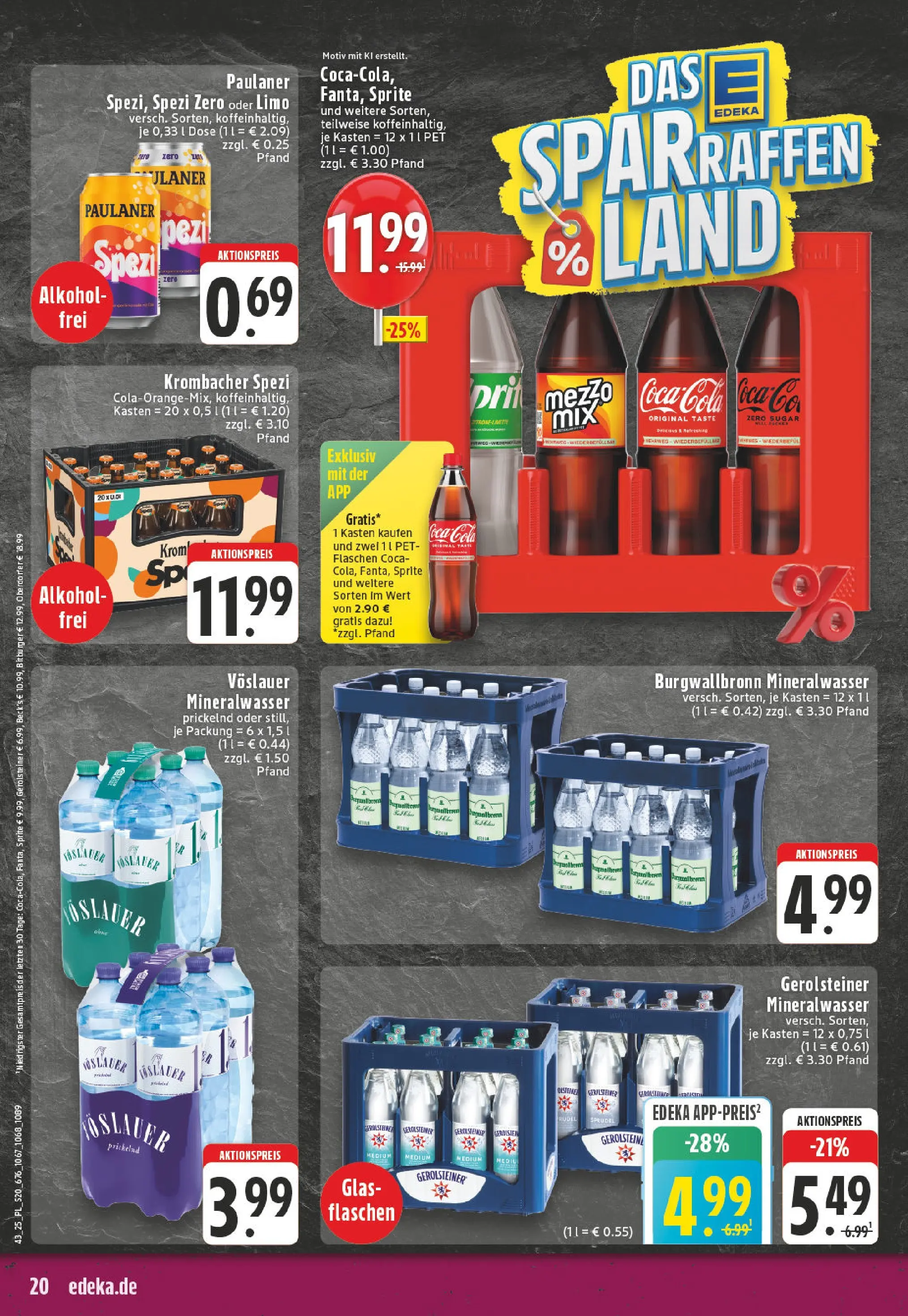 Edeka prospekt Linnich	 (ab 19.10.2025) » Angebote Online | Seite: 20 | Produkte: Sprite, Cola, Mineralwasser, Paulaner