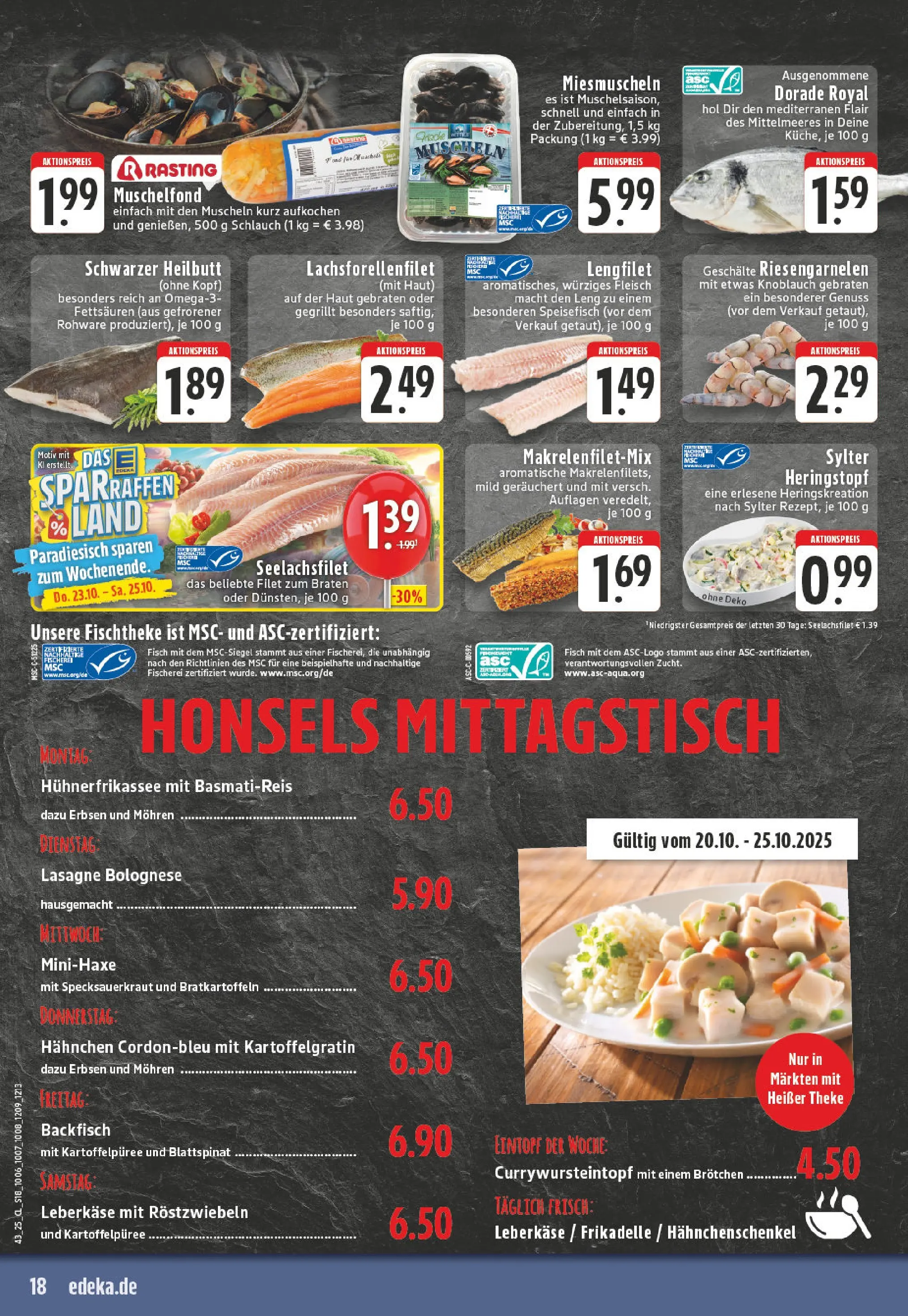 Edeka prospekt Dorsten	 (ab 19.10.2025) » Angebote Online | Seite: 18 | Produkte: Hahnchenschenkel, Fisch, Erbsen, Leberkase