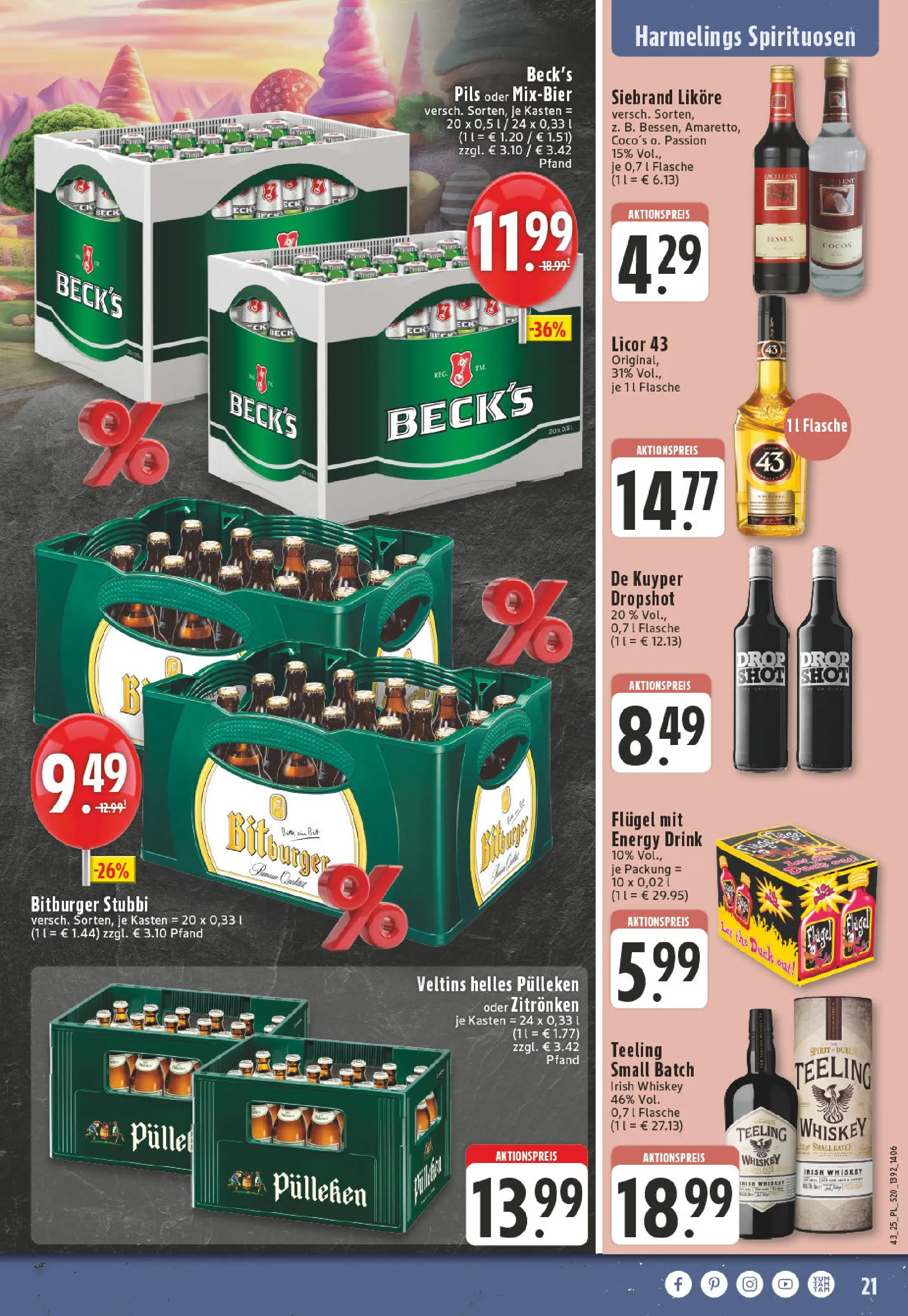 Edeka prospekt Bocholt - Holtwick	 (ab 19.10.2025) » Angebote Online | Seite: 21 | Produkte: Helles pulleken, Bitburger, Energy, Whiskey