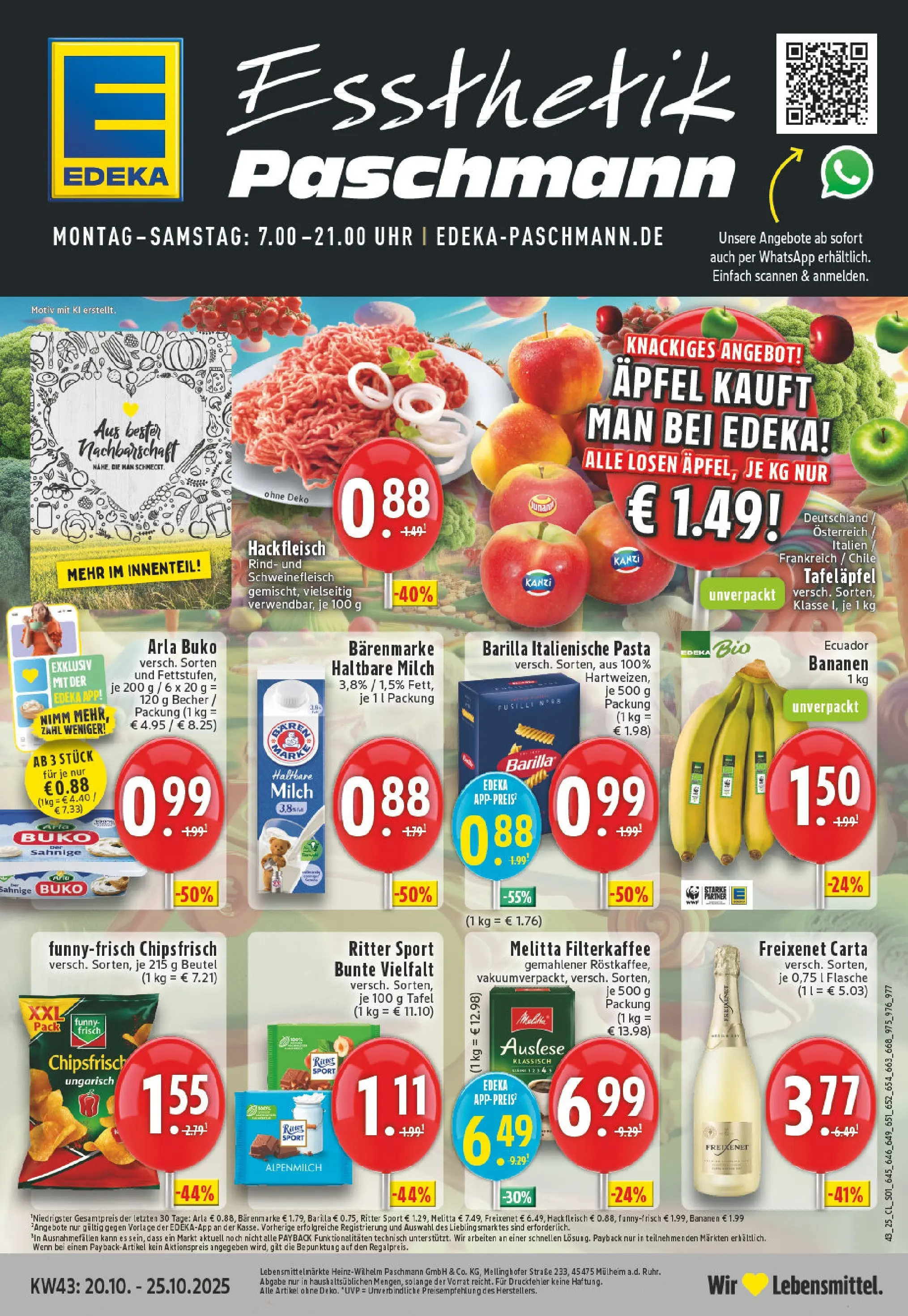Edeka prospekt Düsseldorf - Bilk	 (ab 20.10.2025) » Angebote Online | Seite: 1 | Produkte: Melitta, Barilla, Fleisch, Hackfleisch