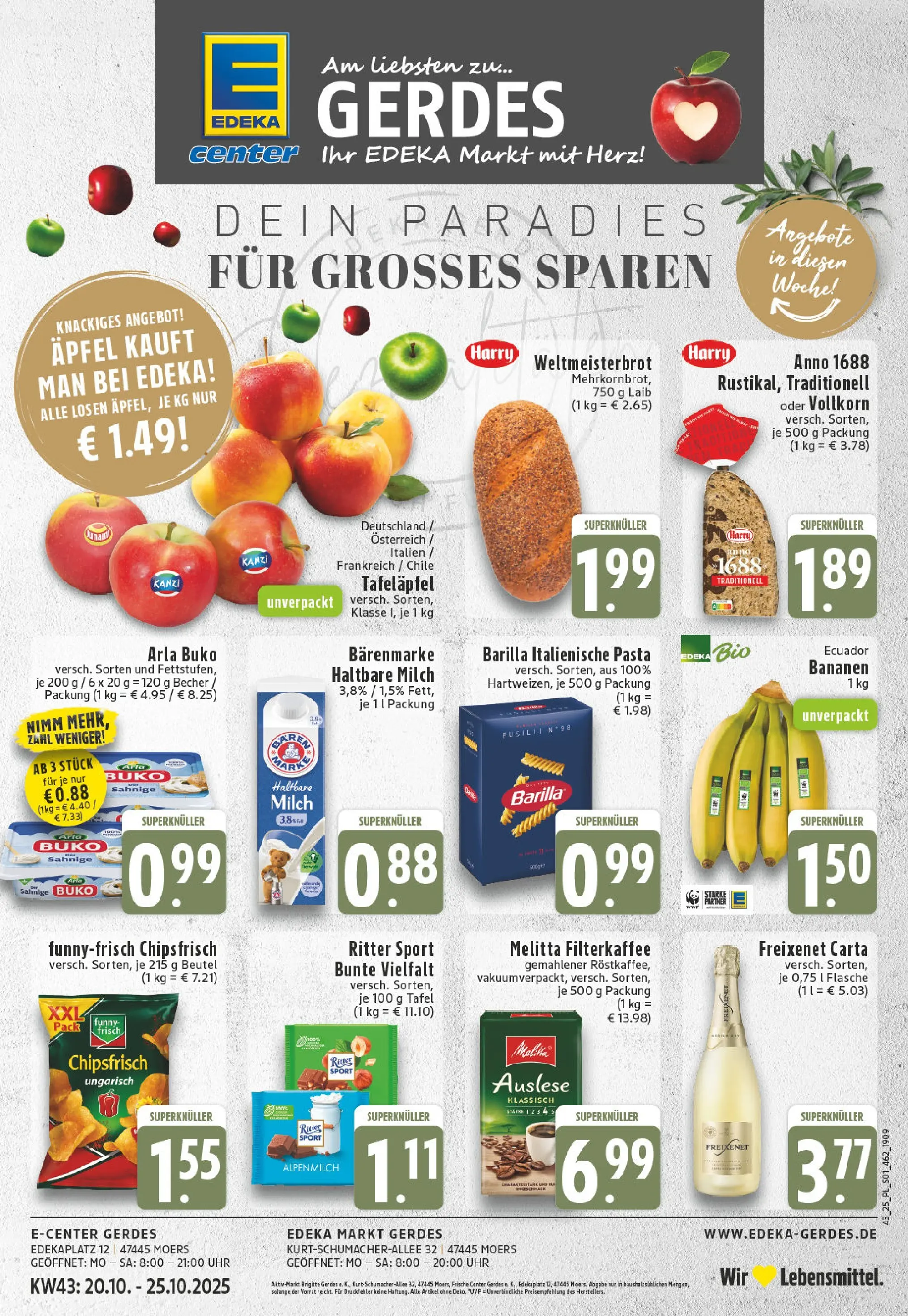 Edeka prospekt Moers-Rheinkamp	 (ab 19.10.2025) » Angebote Online | Seite: 1 | Produkte: Milch, Barilla, Ritter sport, Arla buko