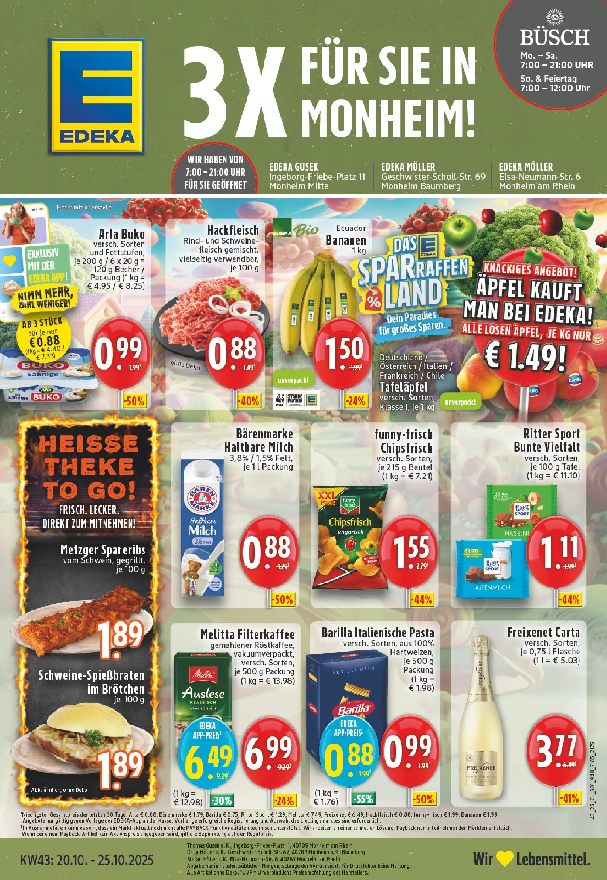 Edeka prospekt Monheim-Baumberg	 (ab 19.10.2025) » Angebote Online | Seite: 1 | Produkte: Theke, Haltbare milch, Spare ribs, Pasta
