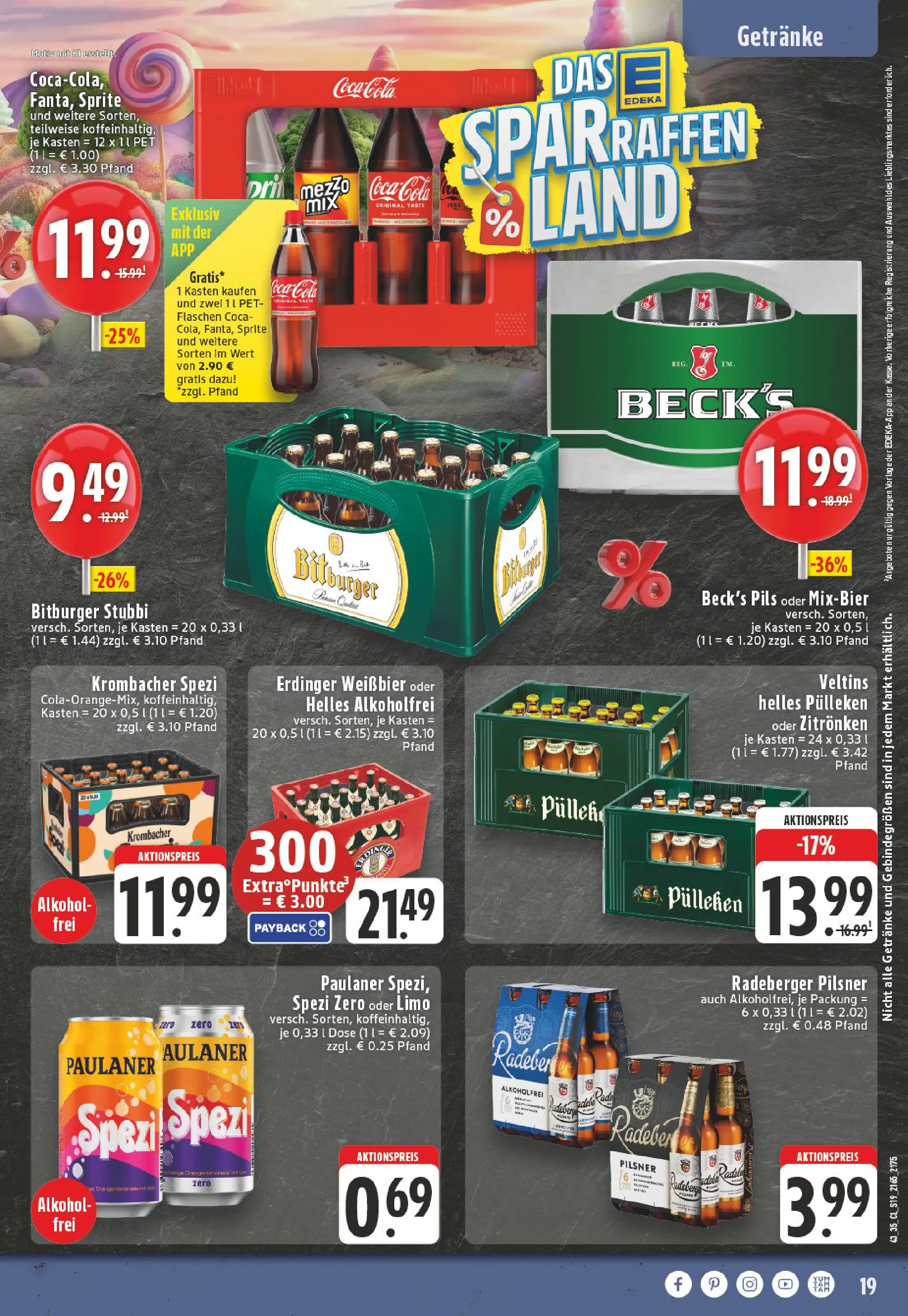 Edeka prospekt Monheim-Baumberg	 (ab 19.10.2025) » Angebote Online | Seite: 19 | Produkte: Helles pulleken, Bitburger, Cola, Krombacher