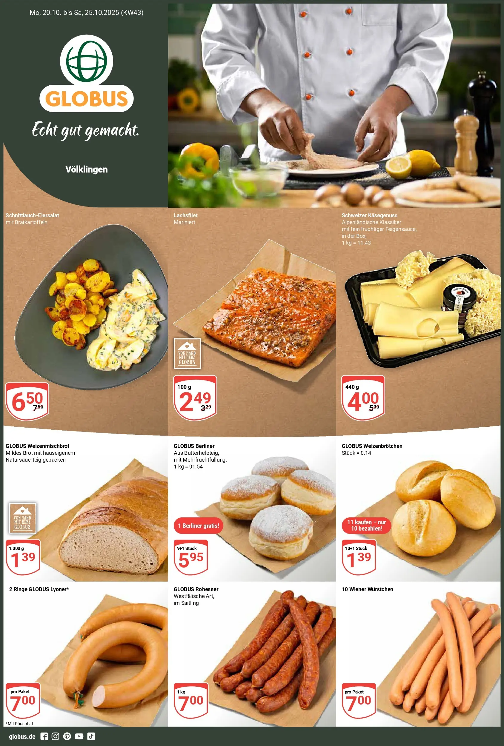 Globus prospekt Völklingen	 (ab 19.10.2025) » Angebote online | Seite: 1 | Produkte: Berliner, Wiener wurstchen, Brot