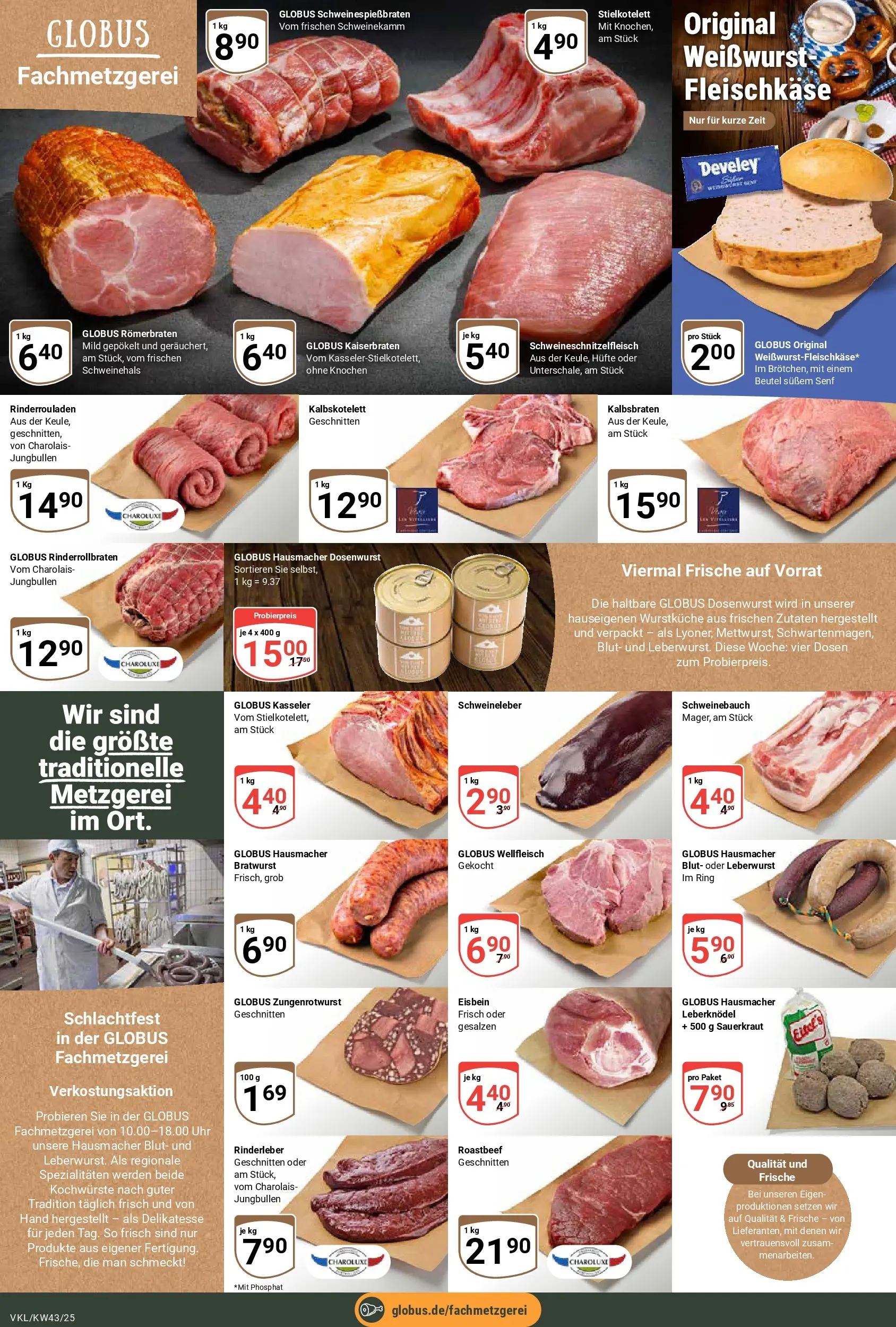 Globus prospekt Völklingen	 (ab 19.10.2025) » Angebote online | Seite: 15 | Produkte: Schweinebauch, Weißwurst, Roastbeef, Uhr