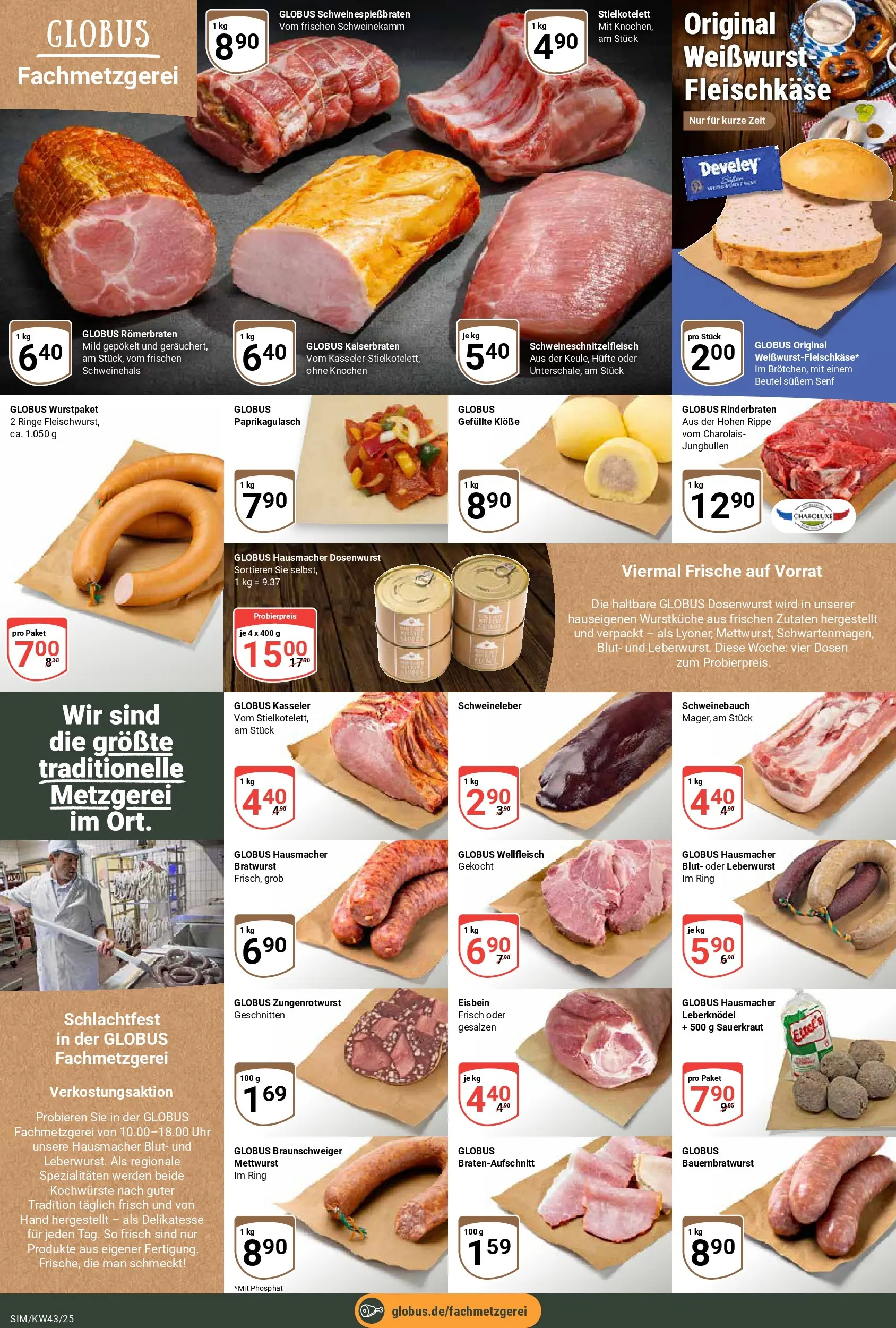 Globus prospekt Simmern	 (ab 19.10.2025) » Angebote online | Seite: 8 | Produkte: Rinderbraten, Schweinebauch, Weißwurst, Uhr