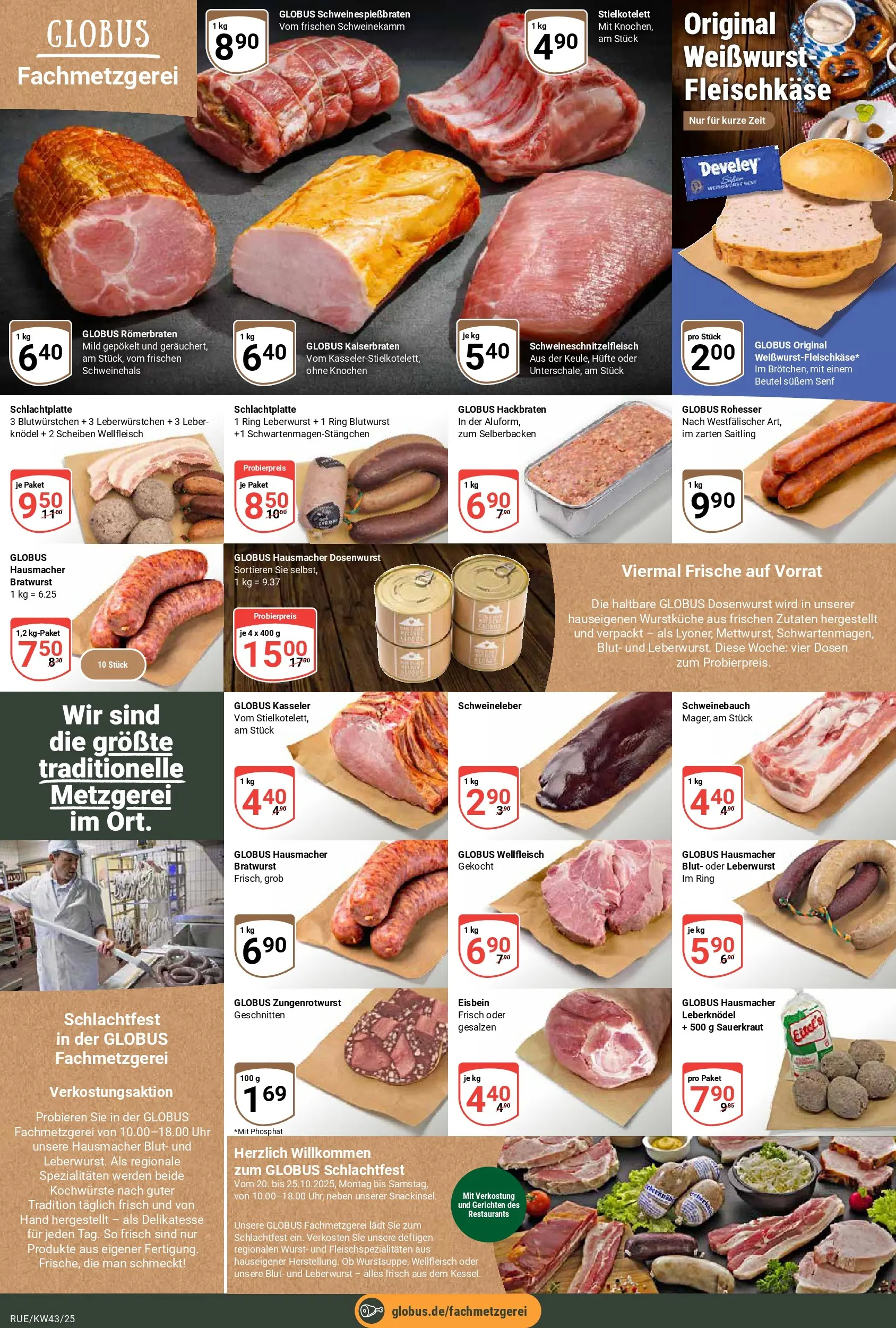 Globus prospekt Rüsselsheim	 (ab 19.10.2025) » Angebote online | Seite: 9 | Produkte: Schweinebauch, Bratwurst, Weißwurst, Uhr