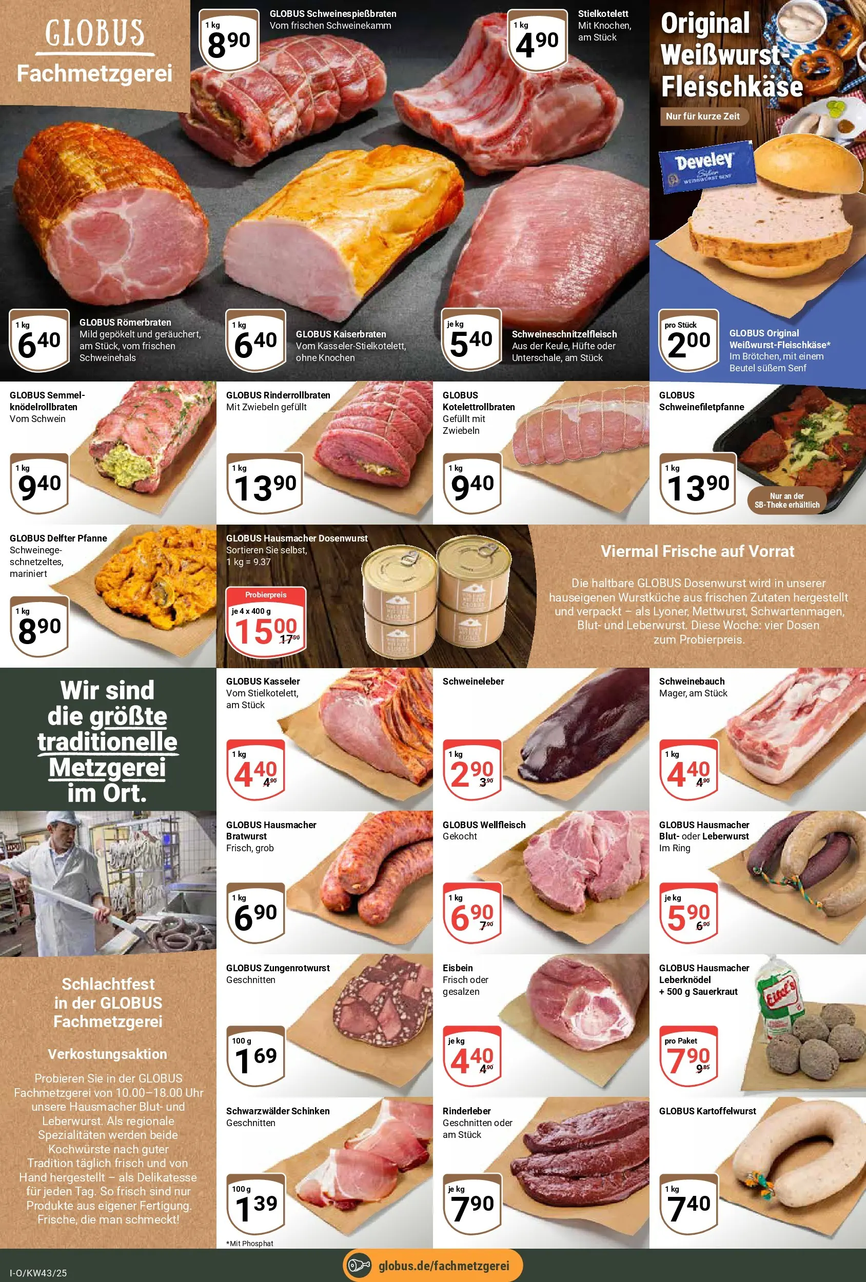 Globus prospekt Idar-Oberstein	 (ab 19.10.2025) » Angebote online | Seite: 10 | Produkte: Bratwurst, Weißwurst, Zwiebeln, Schinken