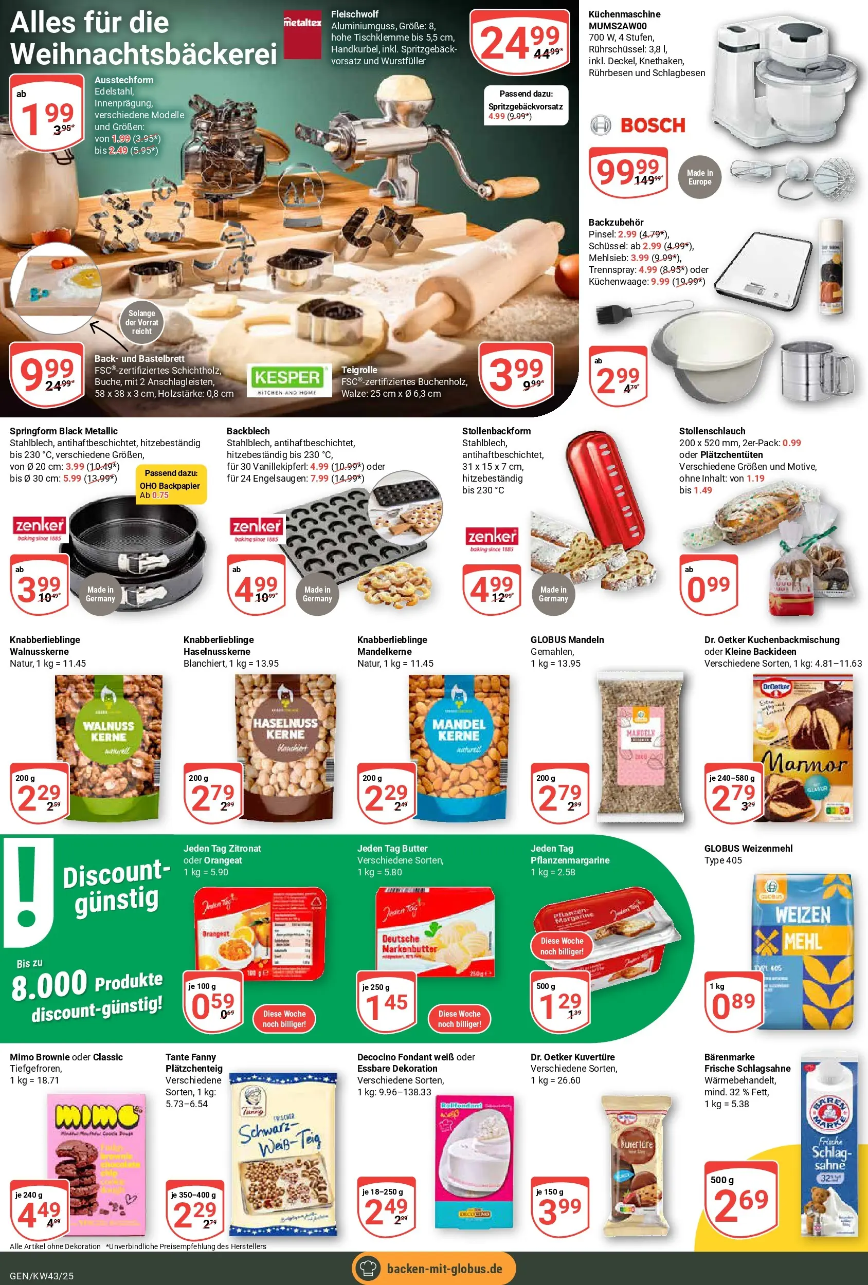 Globus prospekt Gensingen	 (ab 19.10.2025) » Angebote online | Seite: 5 | Produkte: Butter, Pinsel, Mandeln, Sahne
