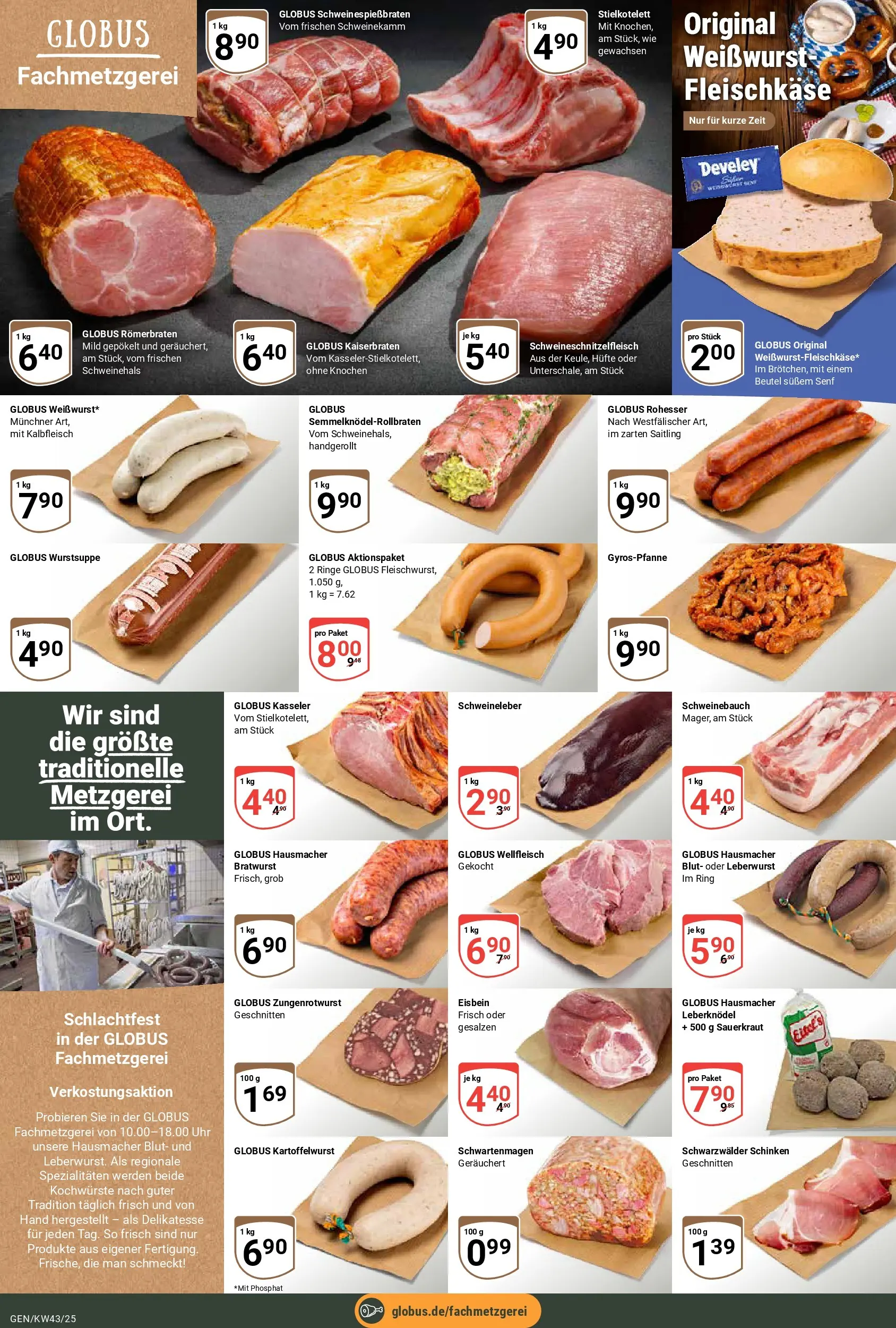 Globus prospekt Gensingen	 (ab 19.10.2025) » Angebote online | Seite: 8 | Produkte: Schweinebauch, Bratwurst, Weißwurst, Uhr