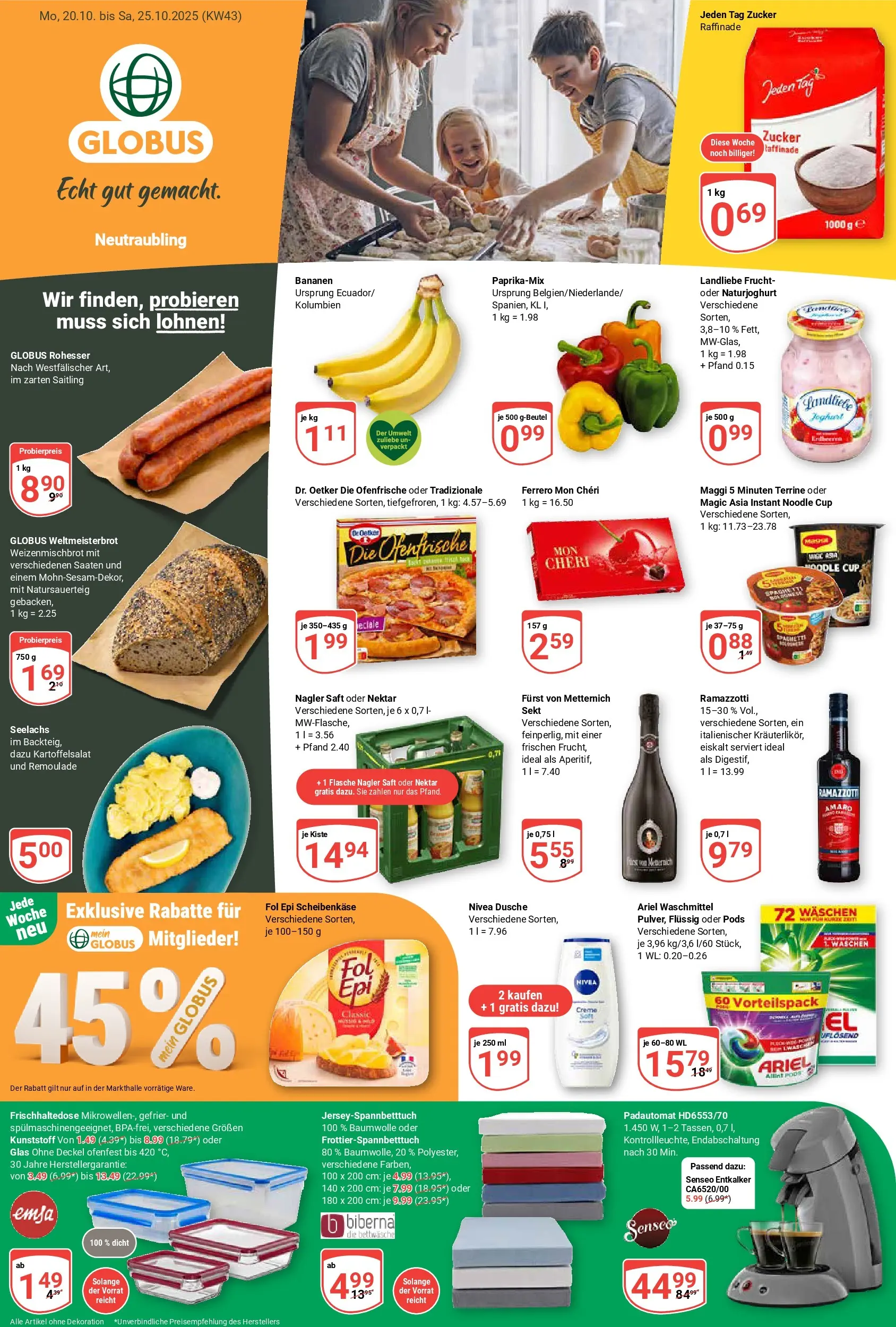 Globus prospekt Neutraubling	 (ab 19.10.2025) » Angebote online | Seite: 1 | Produkte: Ariel, Sekt, Bananen, Waschmittel