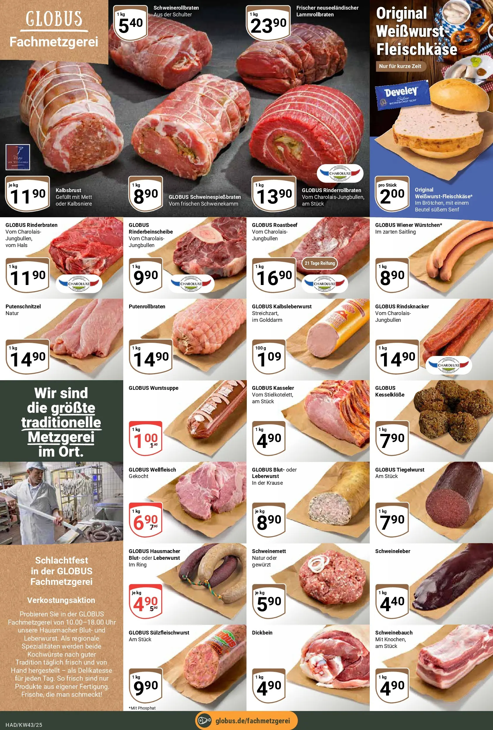 Globus prospekt Halle (saale)	 (ab 19.10.2025) » Angebote online | Seite: 9 | Produkte: Schweinebauch, Weißwurst, Putenschnitzel, Uhr