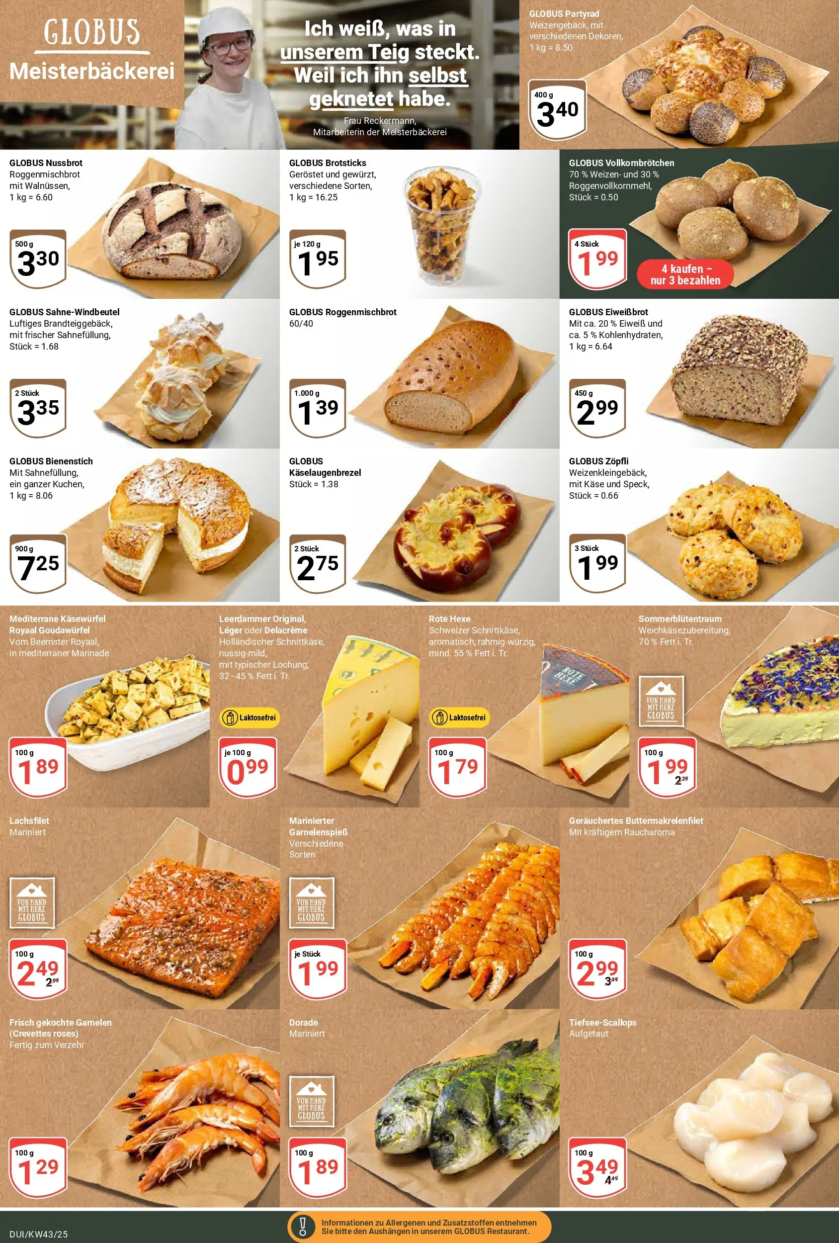 Globus prospekt Duisburg	 (ab 19.10.2025) » Angebote online | Seite: 7 | Produkte: Dorade, Käse, Garnelen, Leerdammer