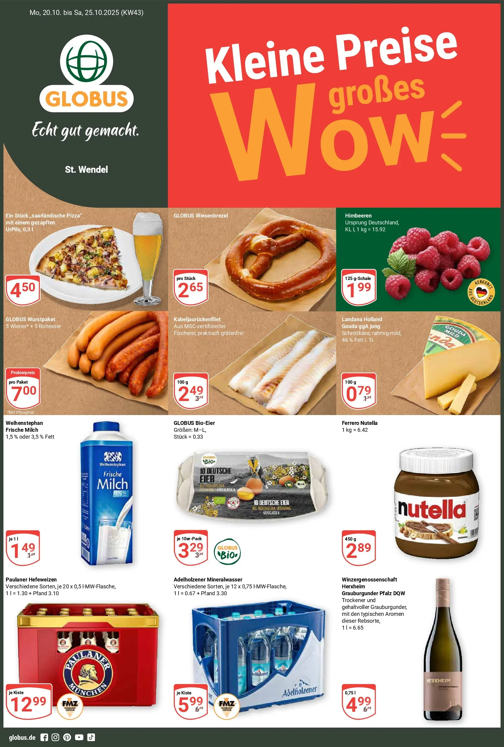 Globus prospekt St. Wendel	 (ab 19.10.2025) » Angebote online | Seite: 1 | Produkte: Milch, Adelholzener, Mineralwasser, Paulaner