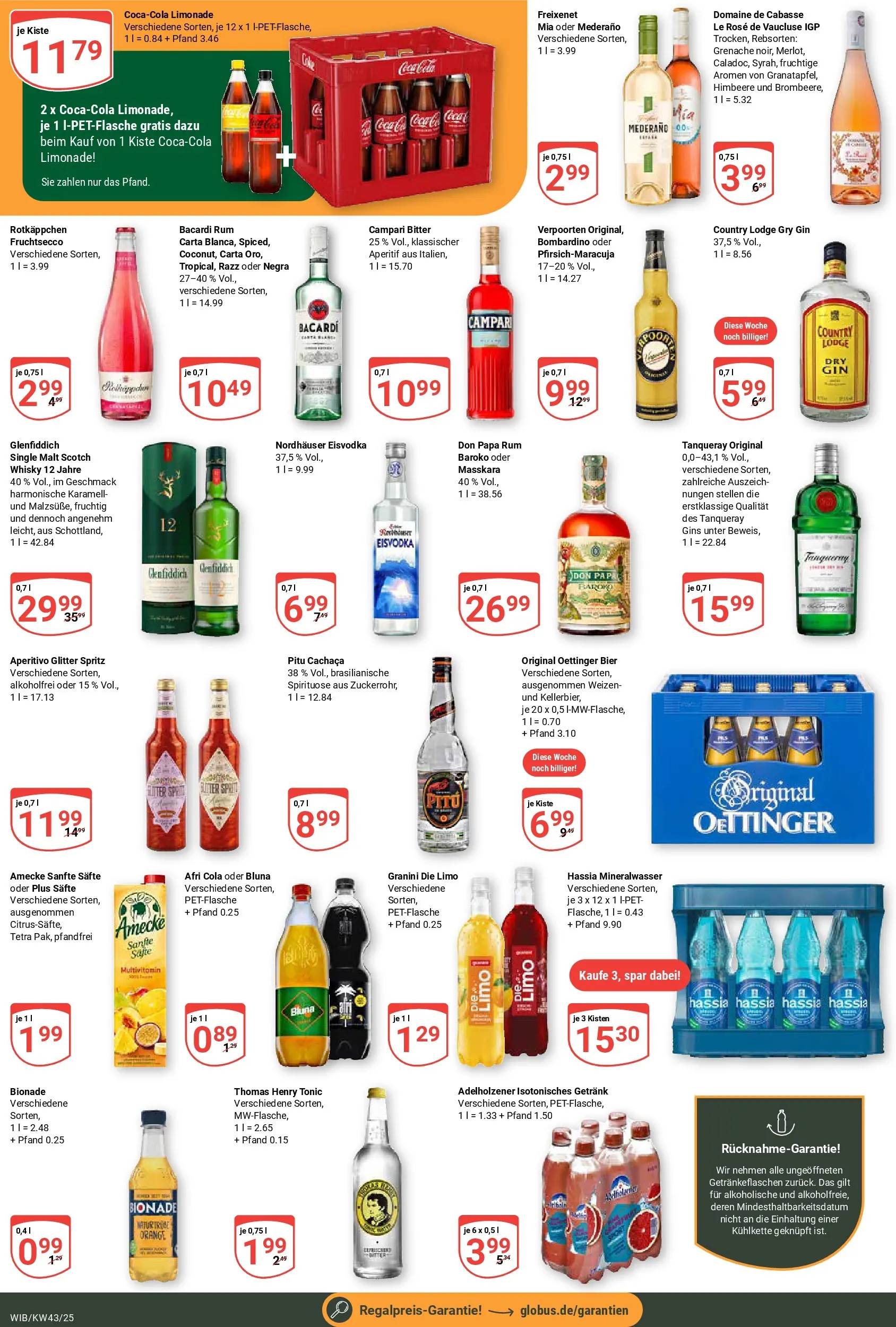 Globus prospekt Wiesbaden-Nordenstadt	 (ab 19.10.2025) » Angebote online | Seite: 3 | Produkte: Campari, Limonade, Mineralwasser, Fruchtsecco