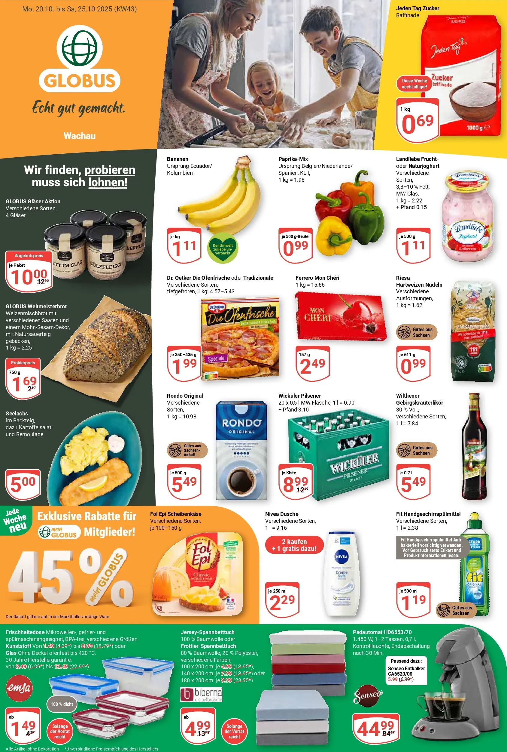 Globus prospekt Markkleeberg	 (ab 19.10.2025) » Angebote online | Seite: 1 | Produkte: Senseo, Bettwäsche, Bananen, Nudeln