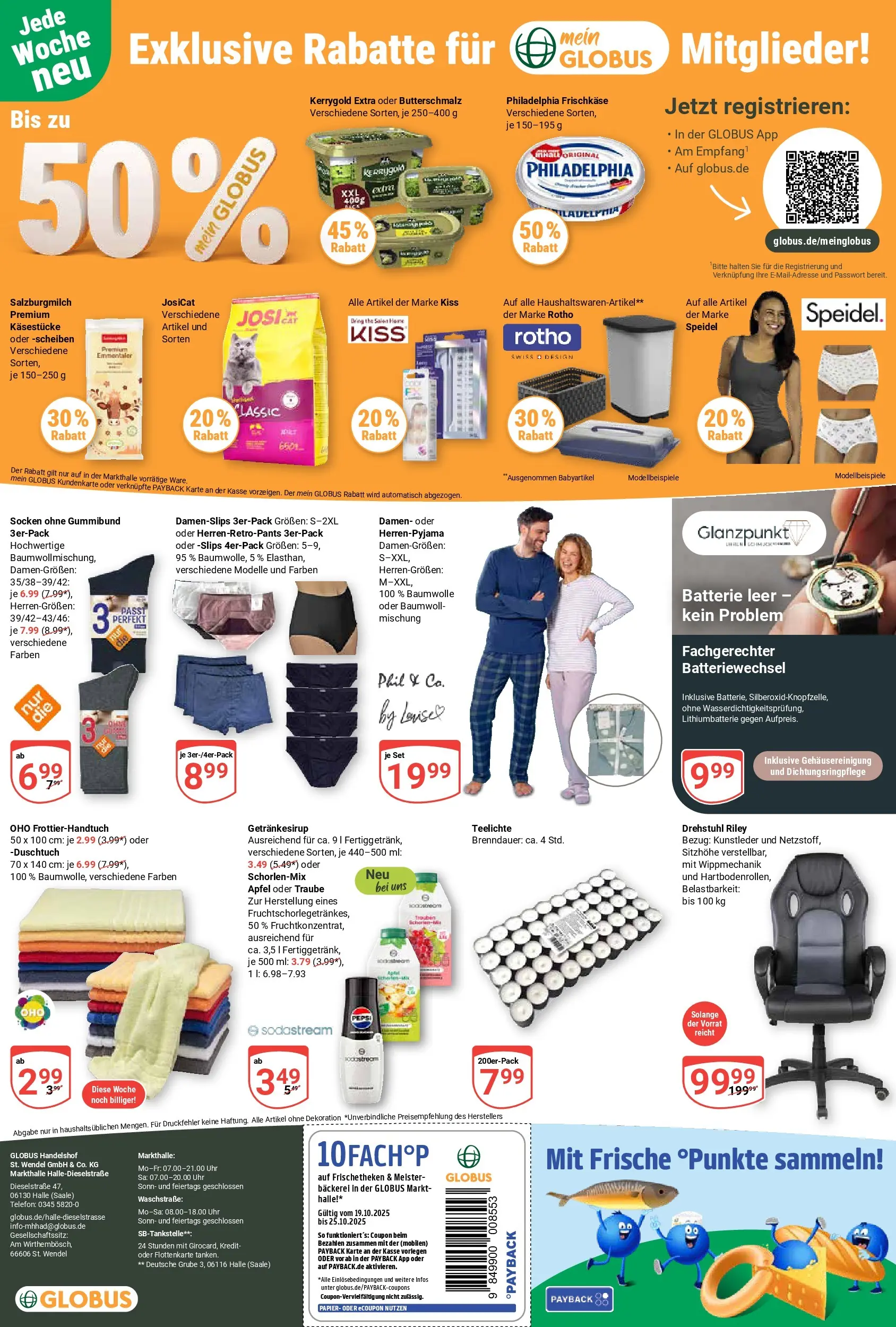 Globus prospekt Halle (saale)	 (ab 19.10.2025) » Angebote online | Seite: 27 | Produkte: Socken, Uhr, Frischkase, Sodastream