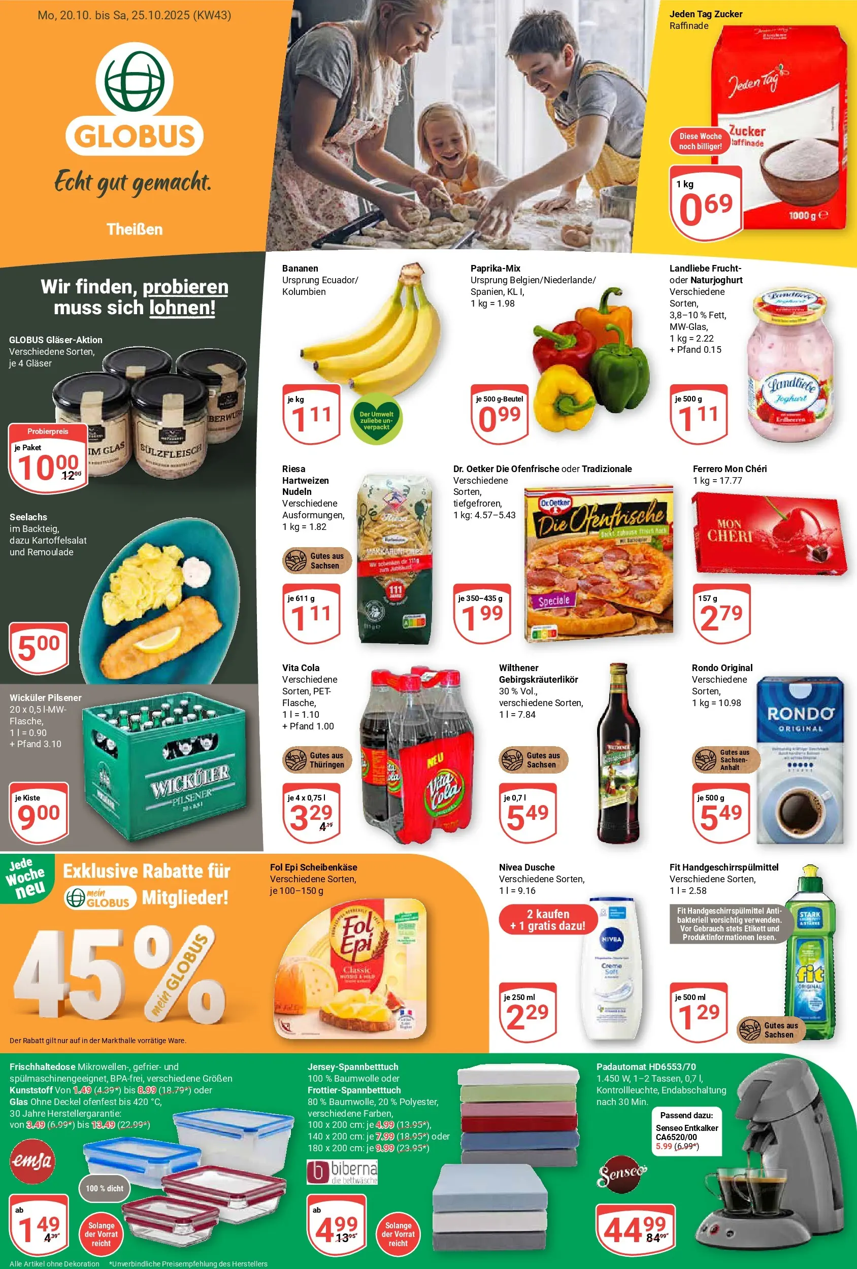Globus prospekt Zeitz	 (ab 19.10.2025) » Angebote online | Seite: 1 | Produkte: Wilthener, Bettwäsche, Zucker, Mon cheri