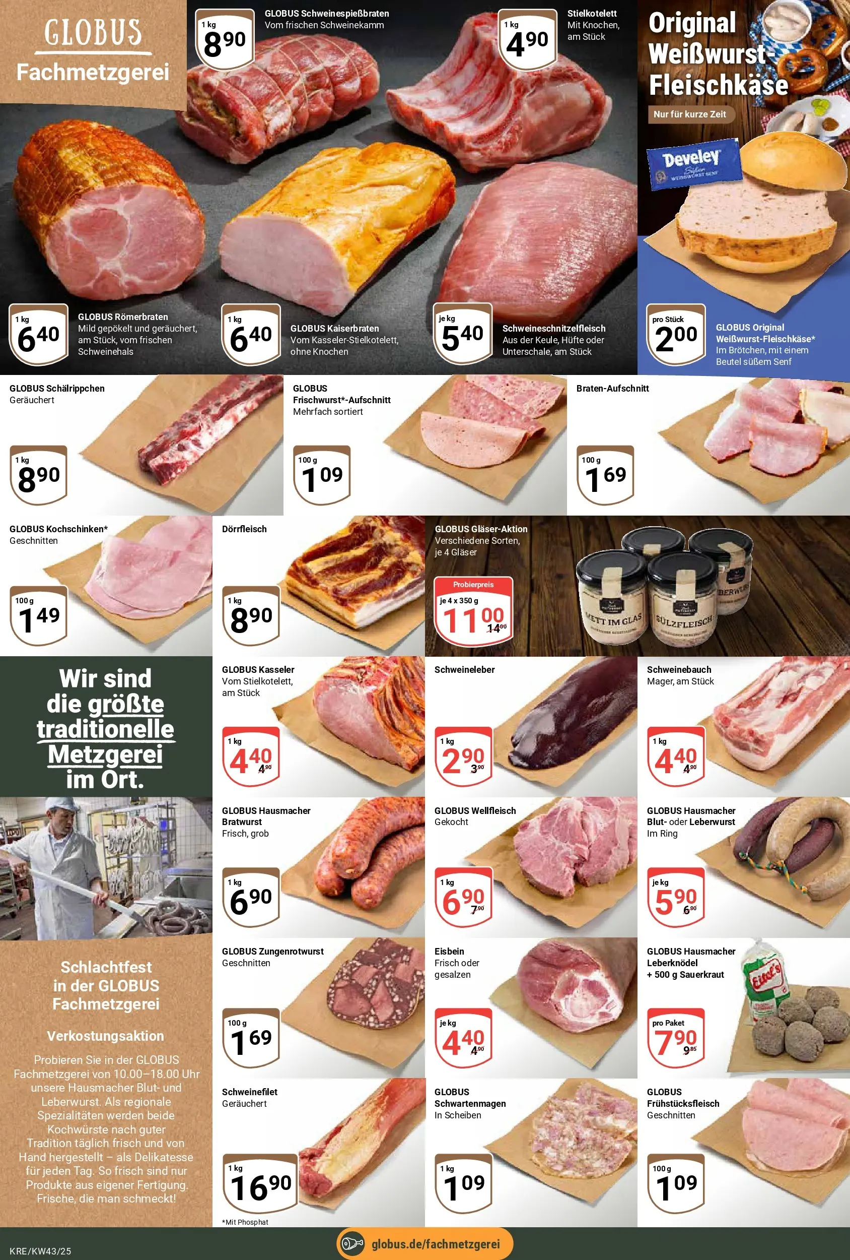 Globus prospekt Krefeld	 (ab 19.10.2025) » Angebote online | Seite: 8 | Produkte: Schweinebauch, Bratwurst, Weißwurst, Schweinefilet