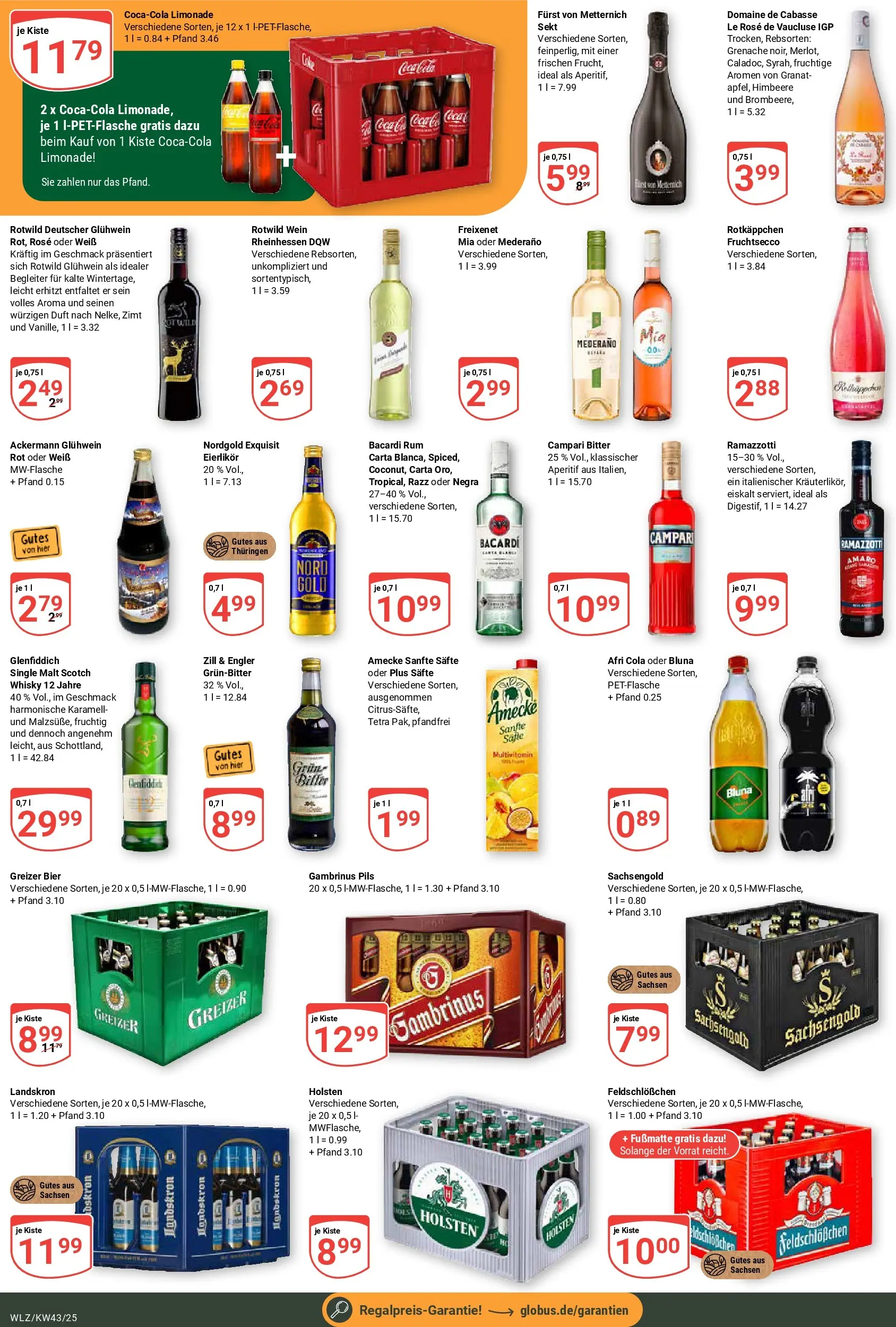 Globus prospekt Weischlitz	 (ab 19.10.2025) » Angebote online | Seite: 3 | Produkte: Furst von metternich, Bier, Campari, Limonade