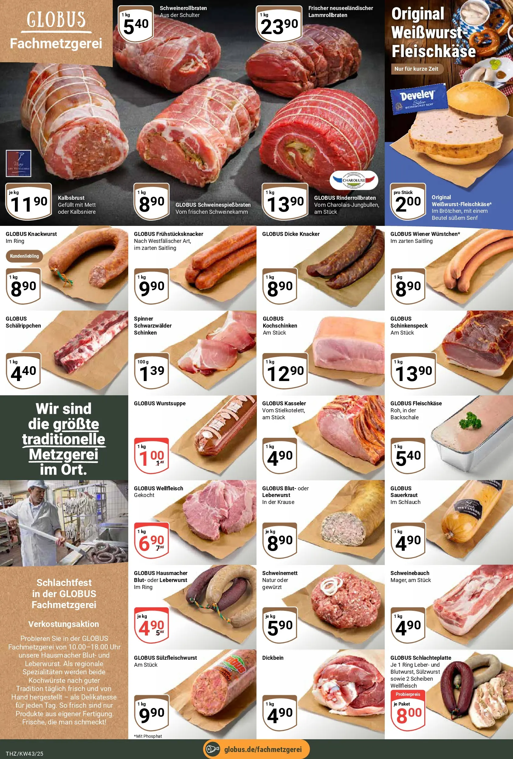 Globus prospekt Zeitz	 (ab 19.10.2025) » Angebote online | Seite: 10 | Produkte: Schweinebauch, Weißwurst, Schinken, Uhr
