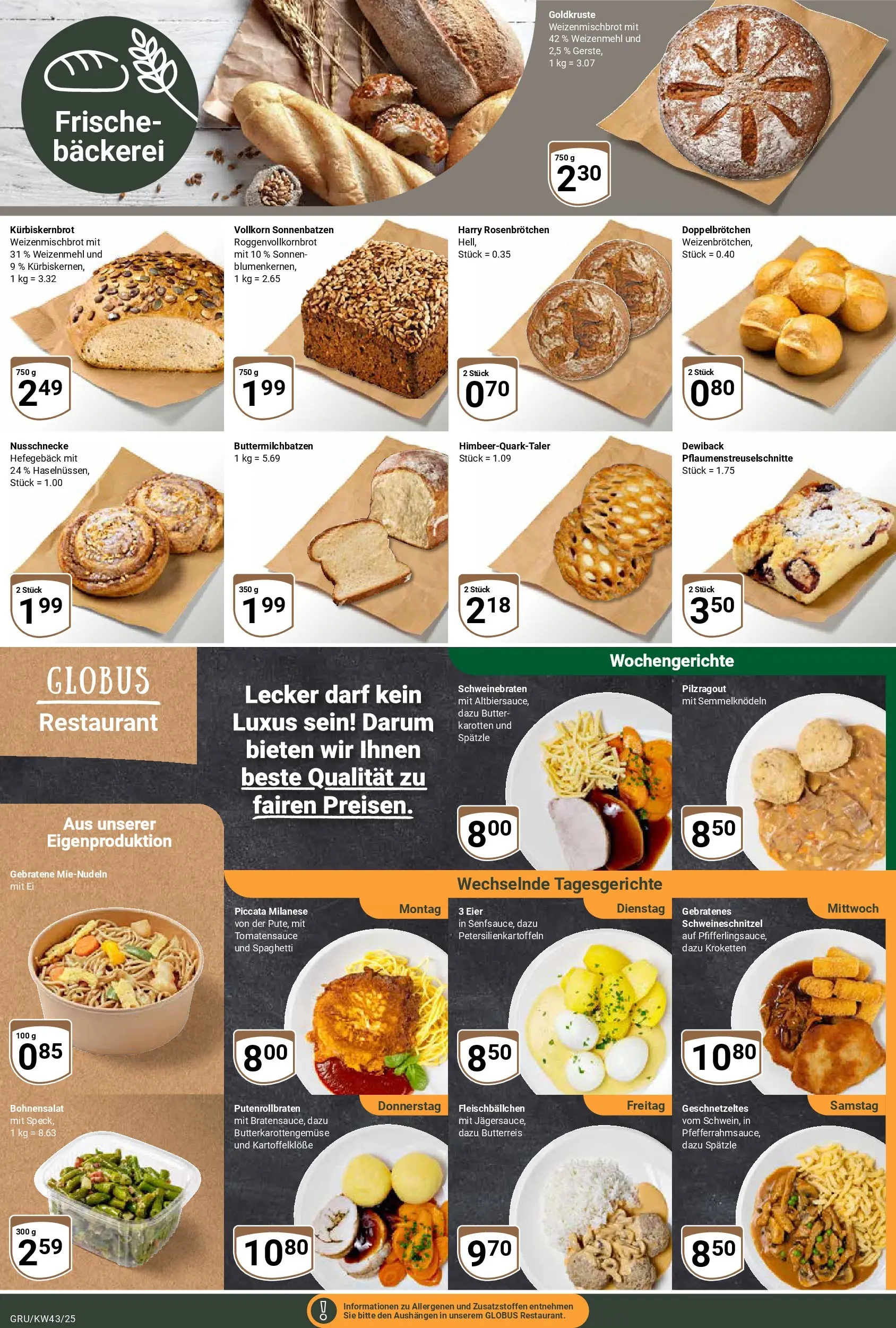 Globus prospekt Grünstadt	 (ab 19.10.2025) » Angebote online | Seite: 9 | Produkte: Bäckerei, Butter, Weizenmehl