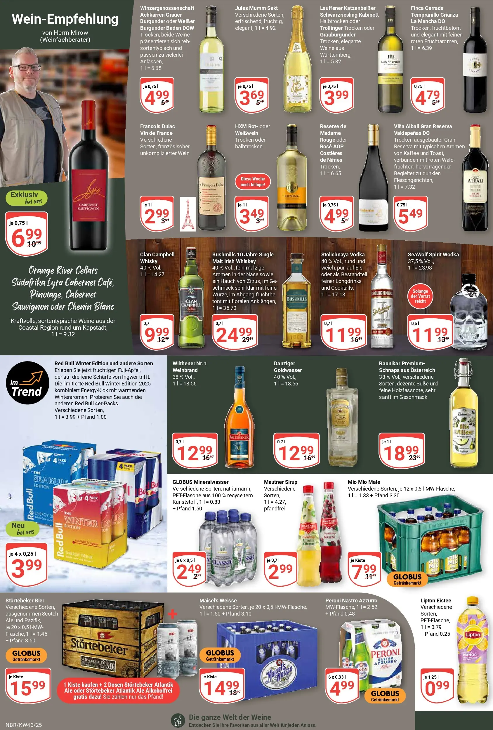 Globus prospekt Neubrandenburg	 (ab 19.10.2025) » Angebote online | Seite: 19 | Produkte: Whisky, Red bull, Mio mio mate, Mango