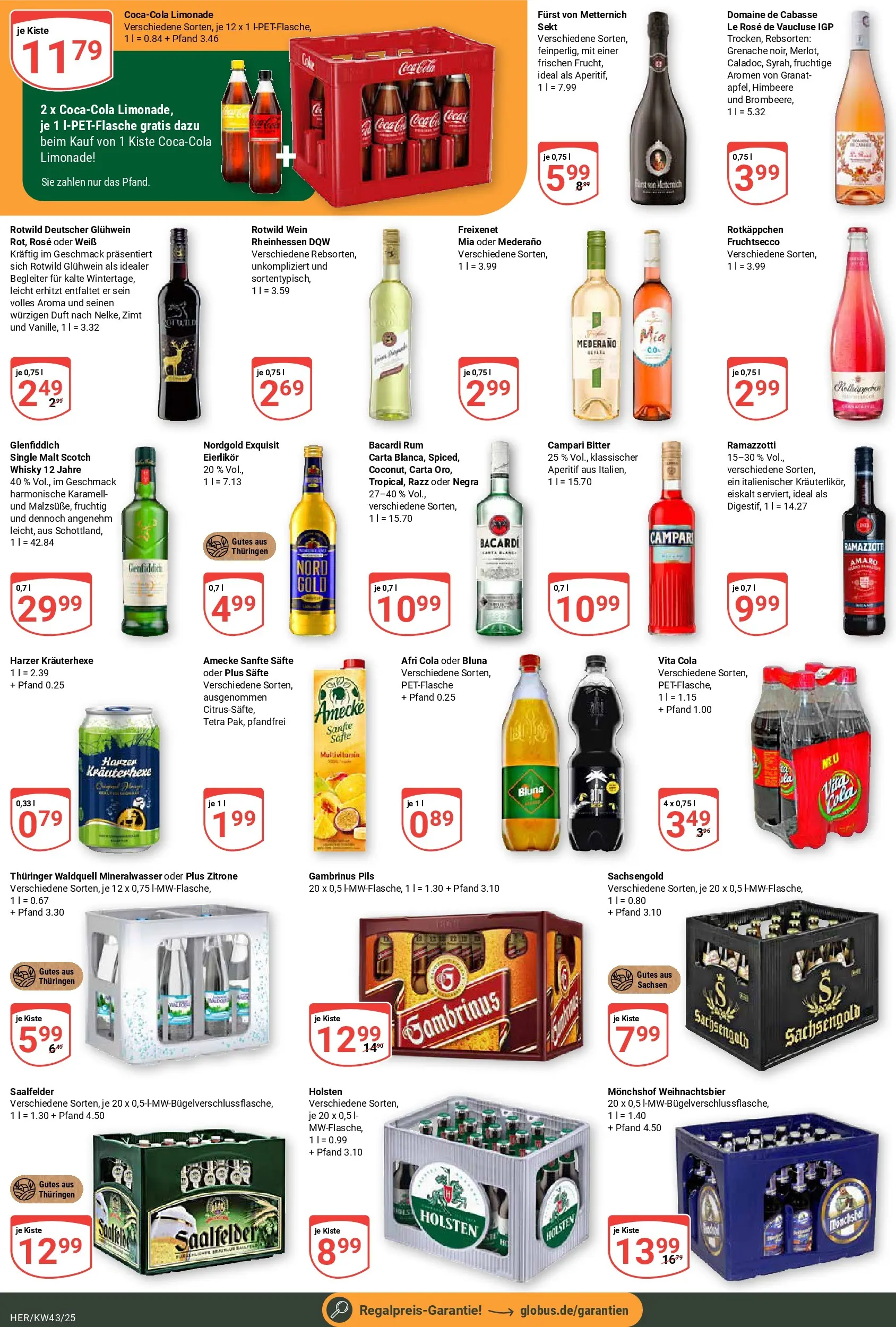 Globus prospekt Hermsdorf	 (ab 19.10.2025) » Angebote online | Seite: 3 | Produkte: Furst von metternich, Coca cola, Holsten, Wein