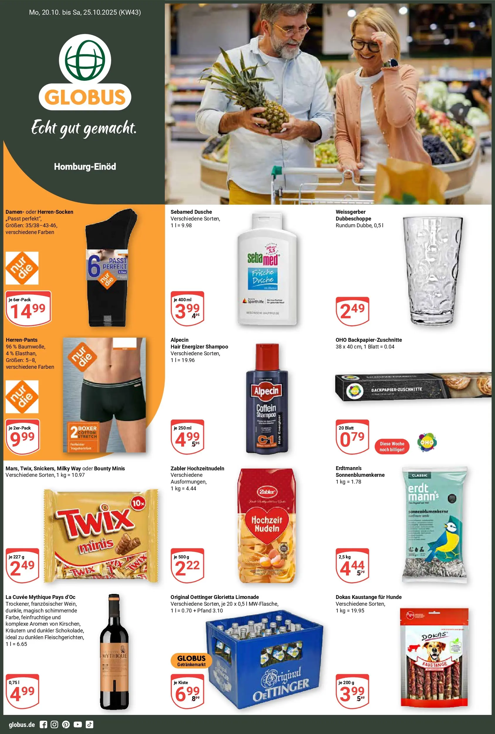 Globus prospekt Homburg-Einöd	 (ab 19.10.2025) » Angebote online | Seite: 1 | Produkte: Dusche, Shampoo, Boxer, Nudeln