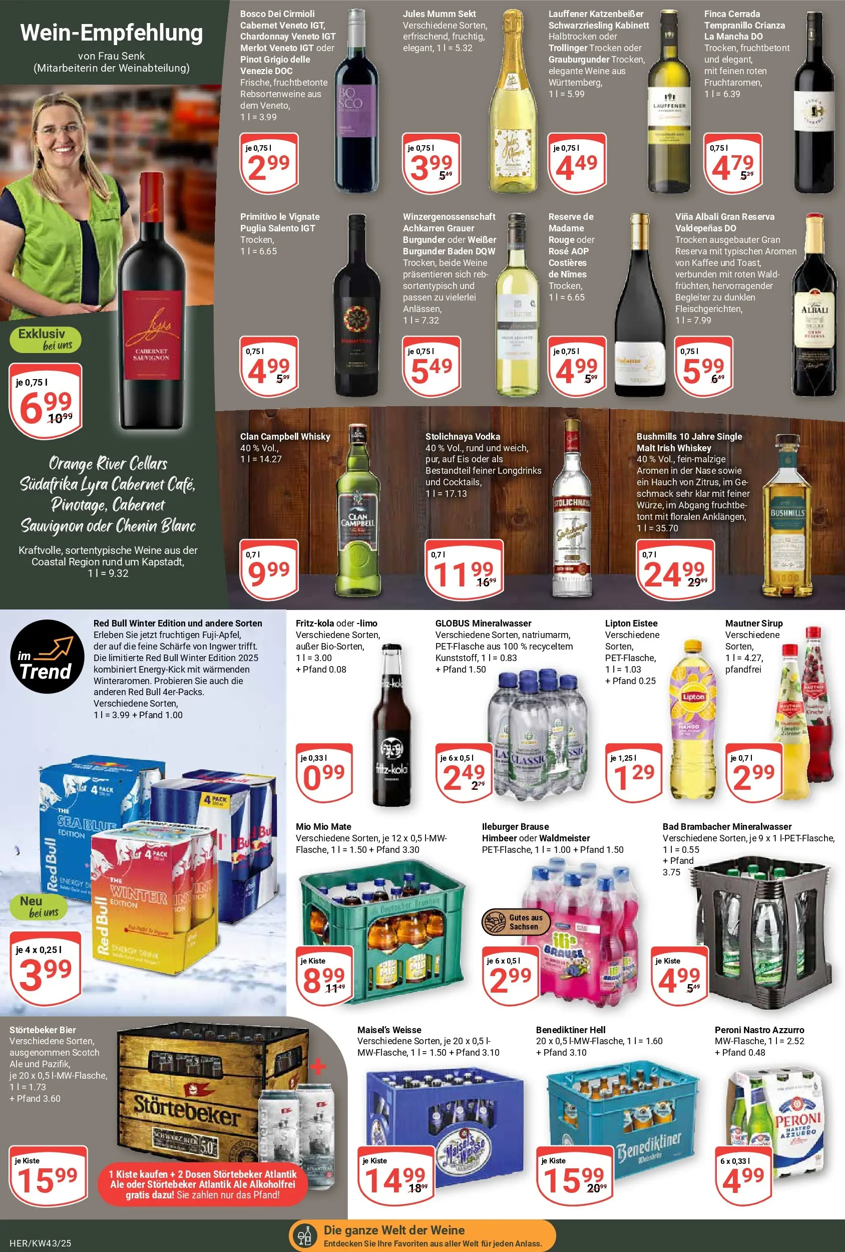 Globus prospekt Hermsdorf	 (ab 19.10.2025) » Angebote online | Seite: 17 | Produkte: Red bull, Sirup, Mineralwasser, Whiskey