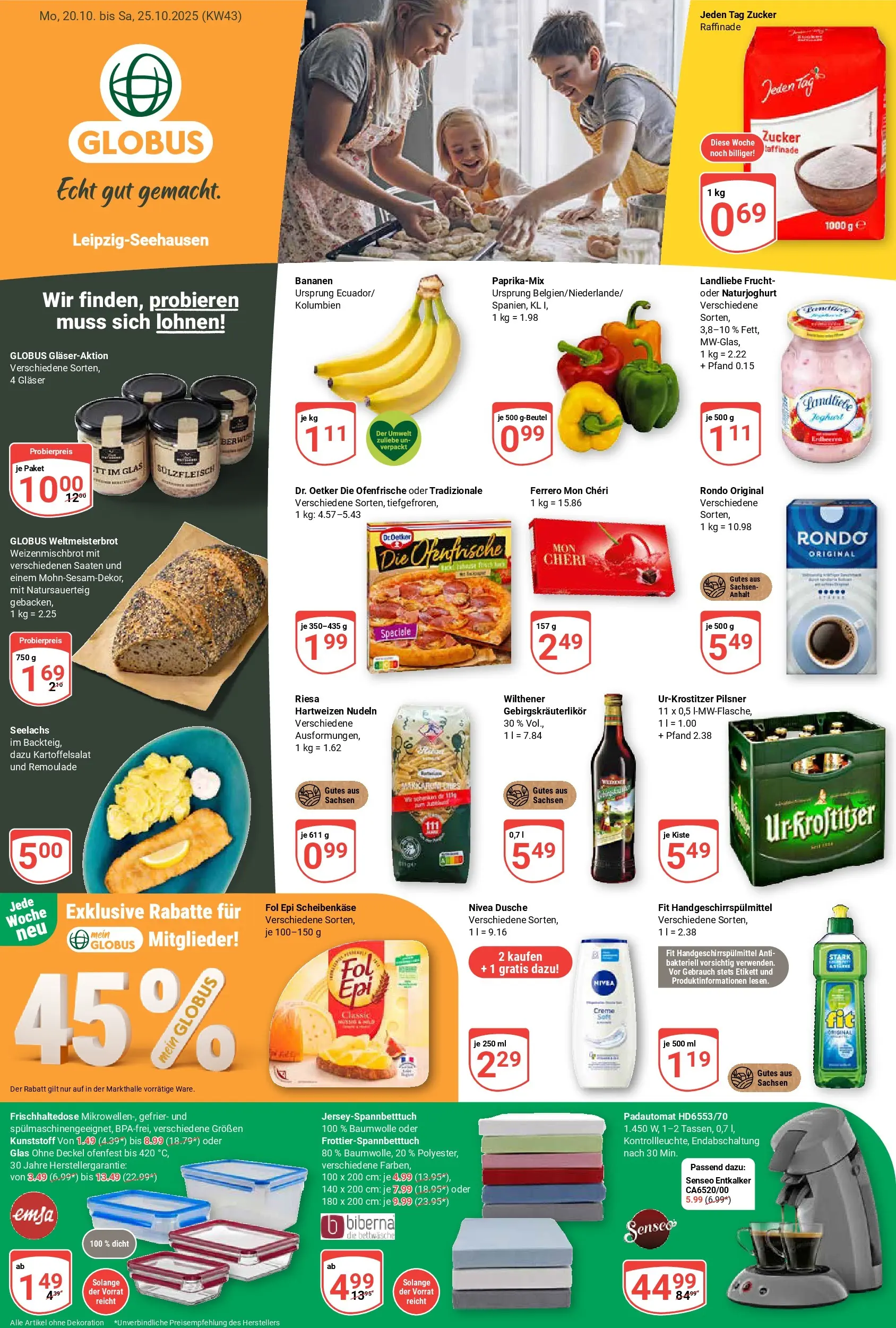 Globus prospekt Leipzig	 (ab 19.10.2025) » Angebote online | Seite: 1 | Produkte: Bananen, Creme, Zucker, Nudeln