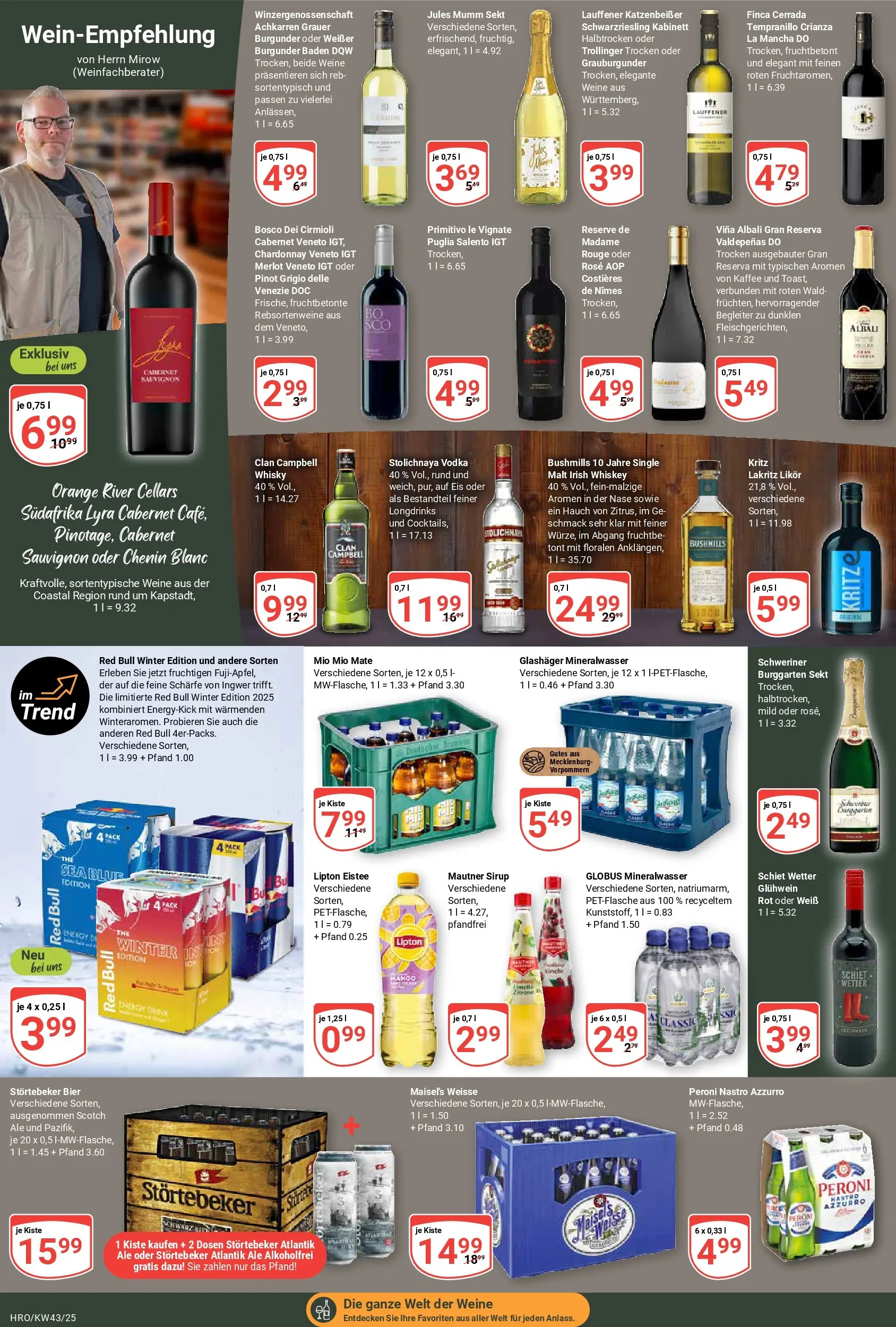 Globus prospekt Rostock	 (ab 19.10.2025) » Angebote online | Seite: 19 | Produkte: Red bull, Merlot, Rouge, Eis