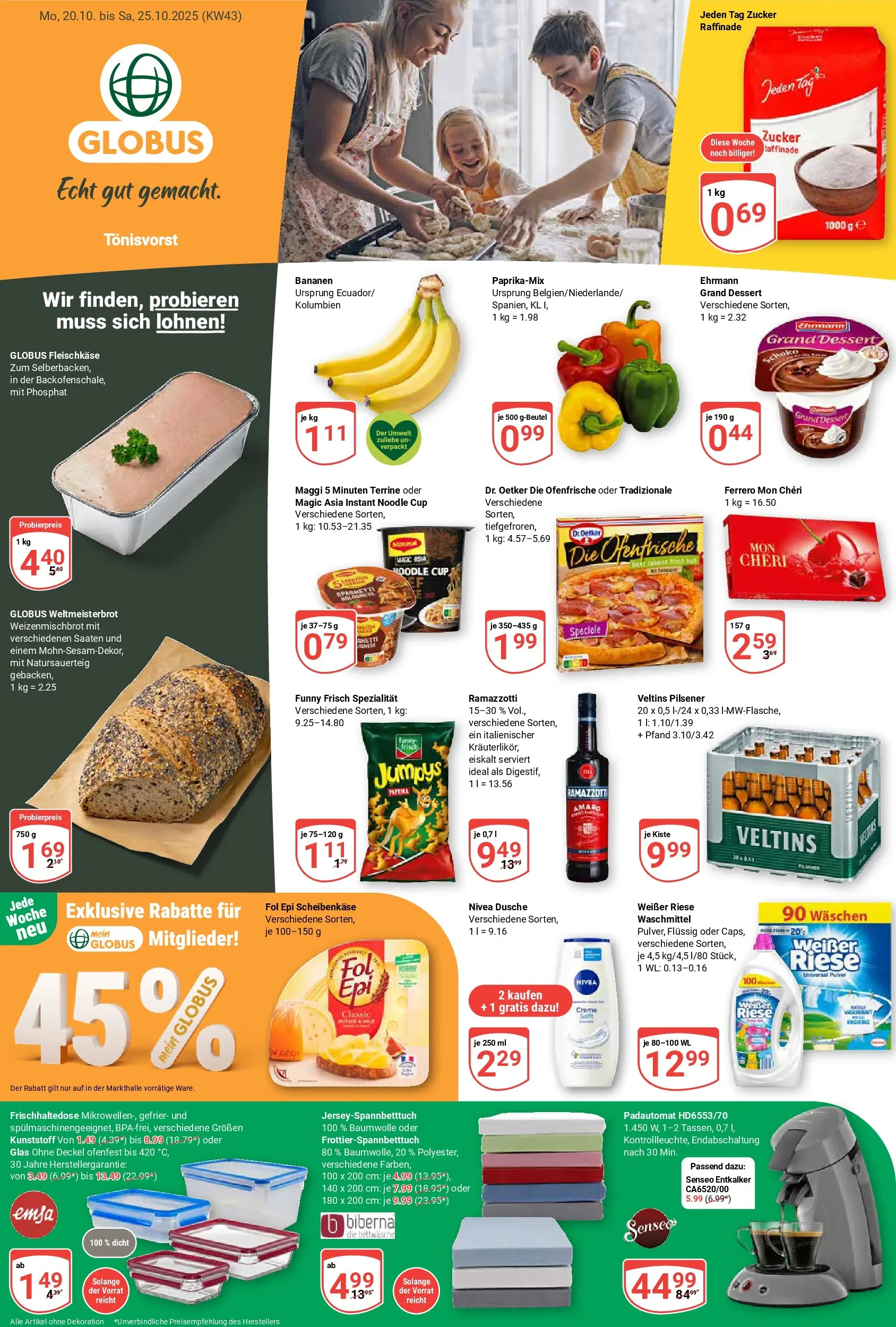 Globus prospekt Tönisvorst	 (ab 19.10.2025) » Angebote online | Seite: 1 | Produkte: Bettwäsche, Creme, Zucker, Mon cheri