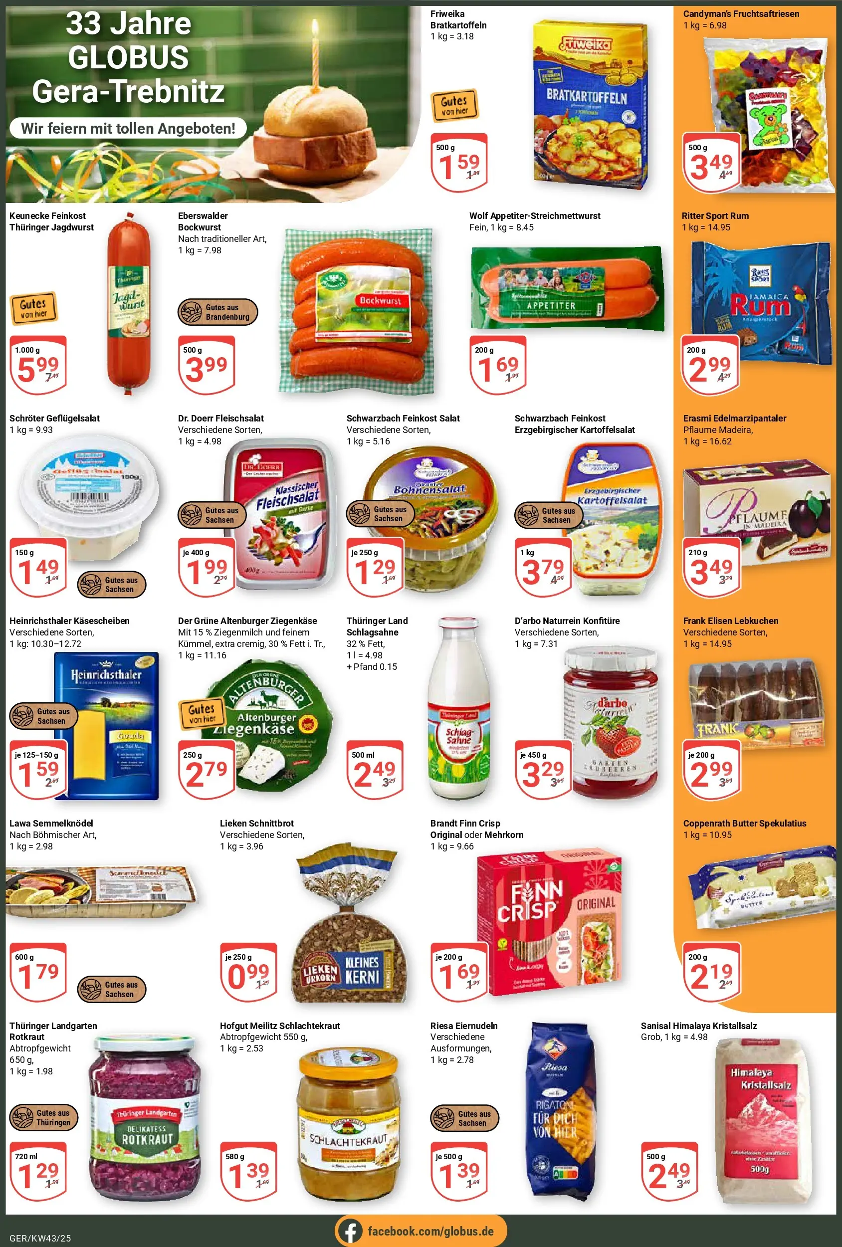 Globus prospekt Gera	 (ab 19.10.2025) » Angebote online | Seite: 2 | Produkte: Bockwurst, Butter, Sahne, Salat
