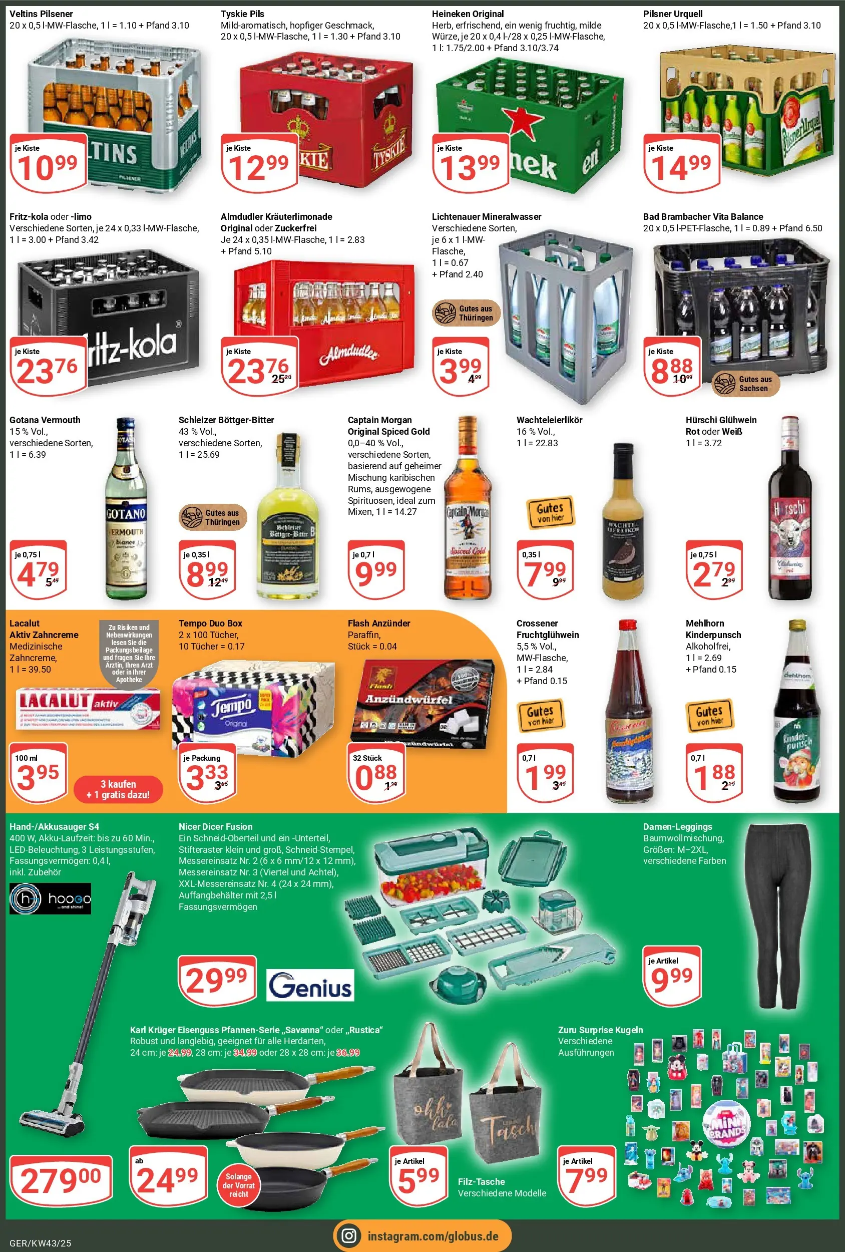 Globus prospekt Gera	 (ab 19.10.2025) » Angebote online | Seite: 3 | Produkte: Tyskie, Heineken, Captain morgan, Veltins