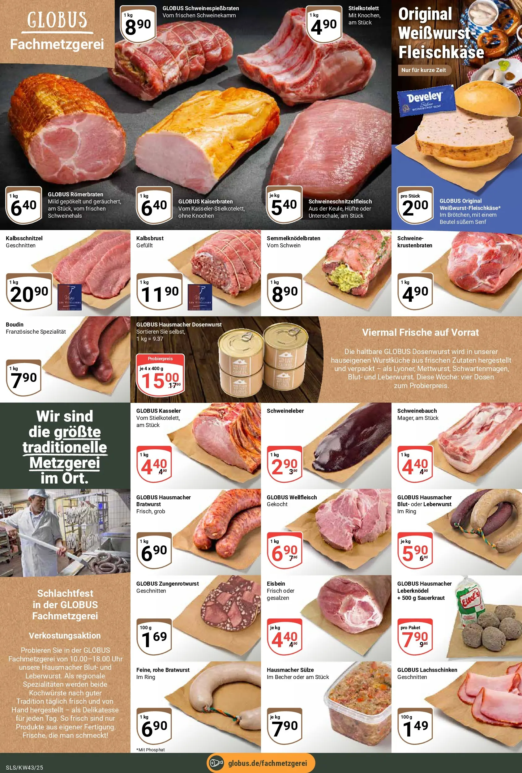 Globus prospekt Saarlouis	 (ab 19.10.2025) » Angebote online | Seite: 10 | Produkte: Schweinebauch, Bratwurst, Weißwurst, Krustenbraten