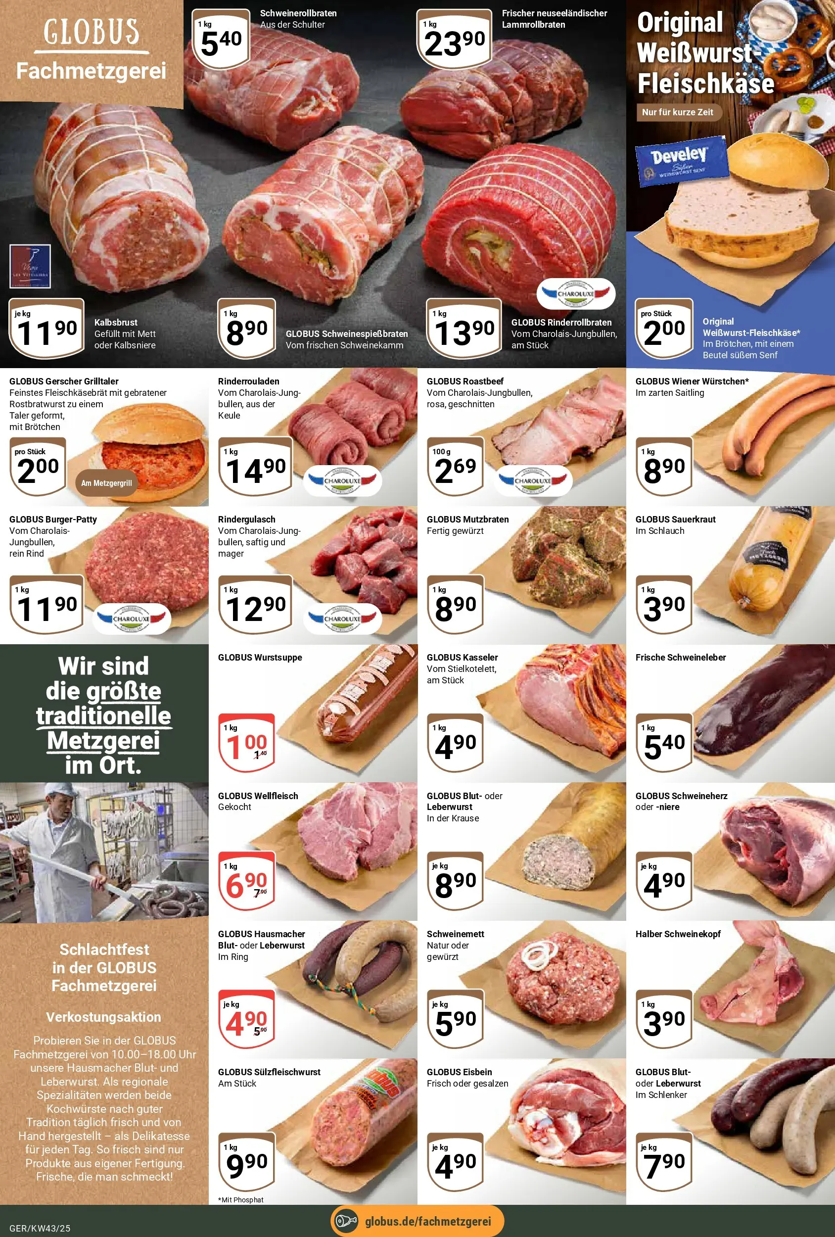 Globus prospekt Gera	 (ab 19.10.2025) » Angebote online | Seite: 13 | Produkte: Rinderrouladen, Rindergulasch, Weißwurst, Uhr