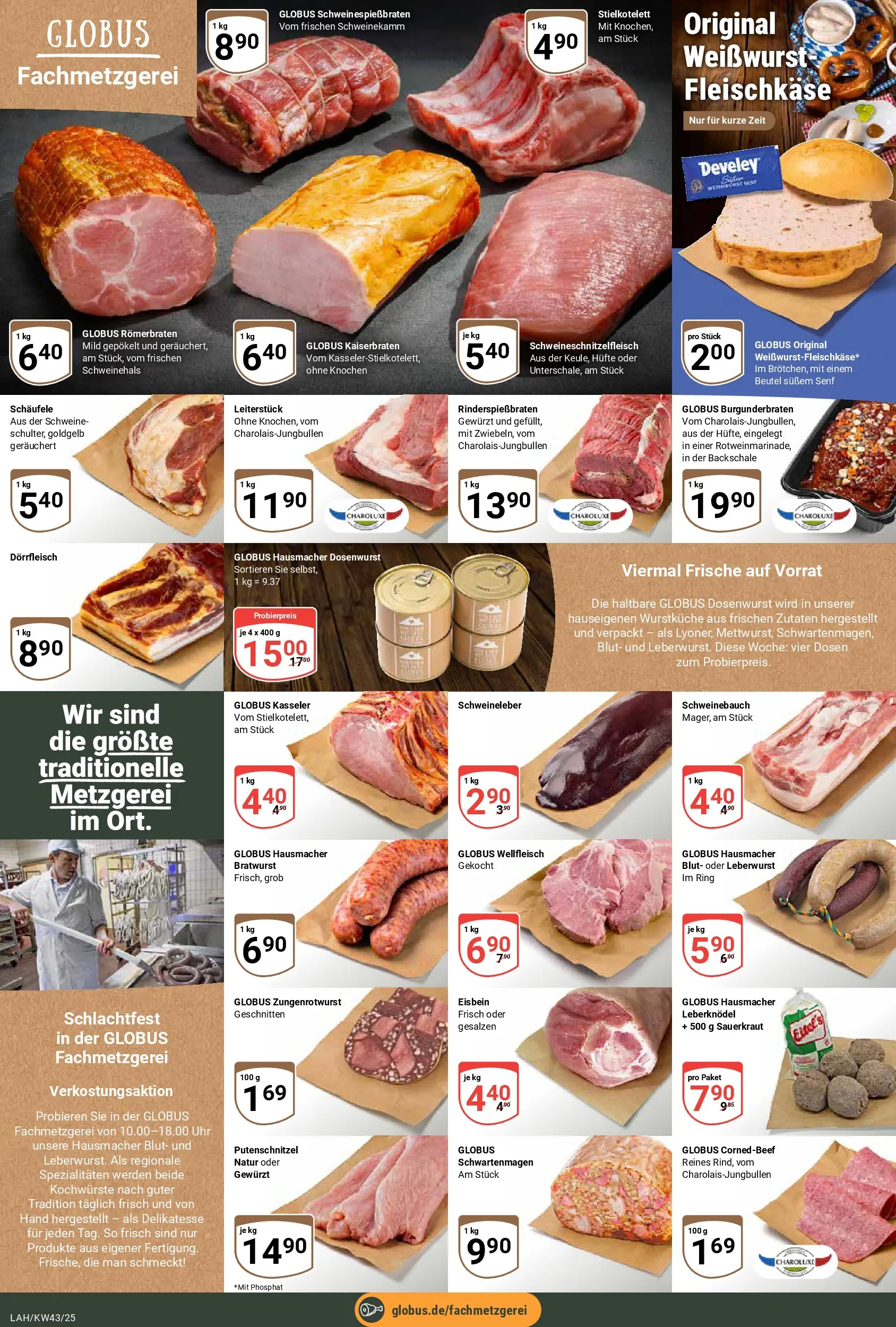 Globus prospekt Lahnstein	 (ab 19.10.2025) » Angebote online | Seite: 10 | Produkte: Schweinebauch, Weißwurst, Putenschnitzel, Uhr