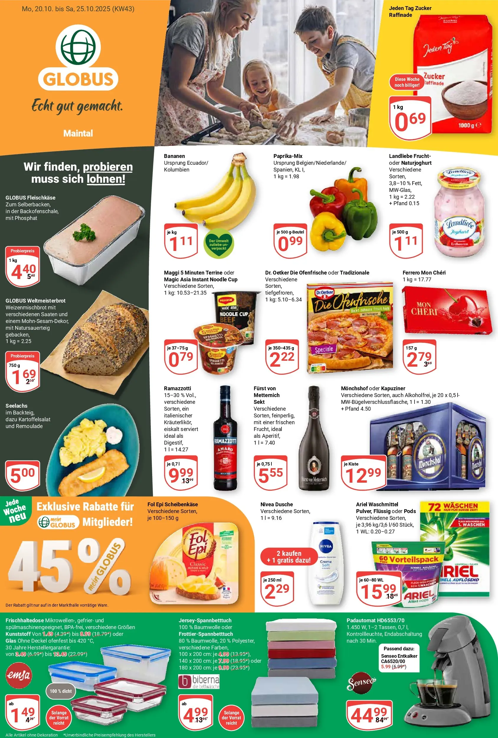 Globus prospekt Maintal-Dörnigheim	 (ab 19.10.2025) » Angebote online | Seite: 1 | Produkte: Joghurt, Bananen, Ofenfrische, Maggi 5 minuten terrine