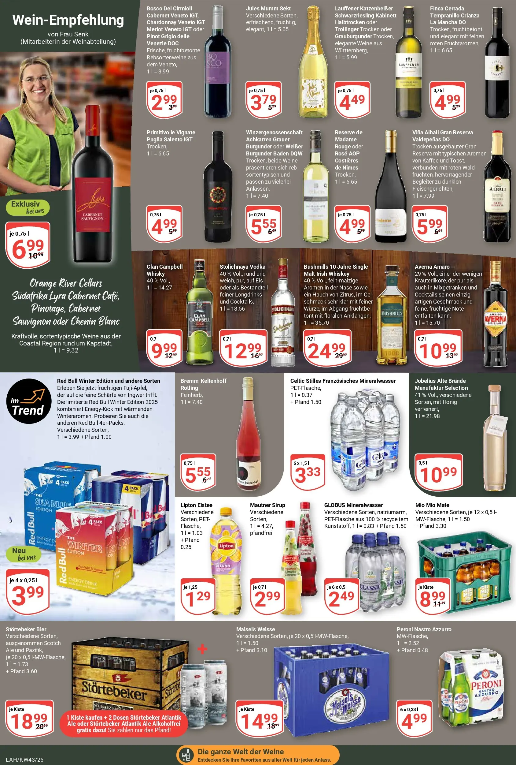 Globus prospekt Lahnstein	 (ab 19.10.2025) » Angebote online | Seite: 18 | Produkte: Red bull, Sekt, Merlot, Rouge