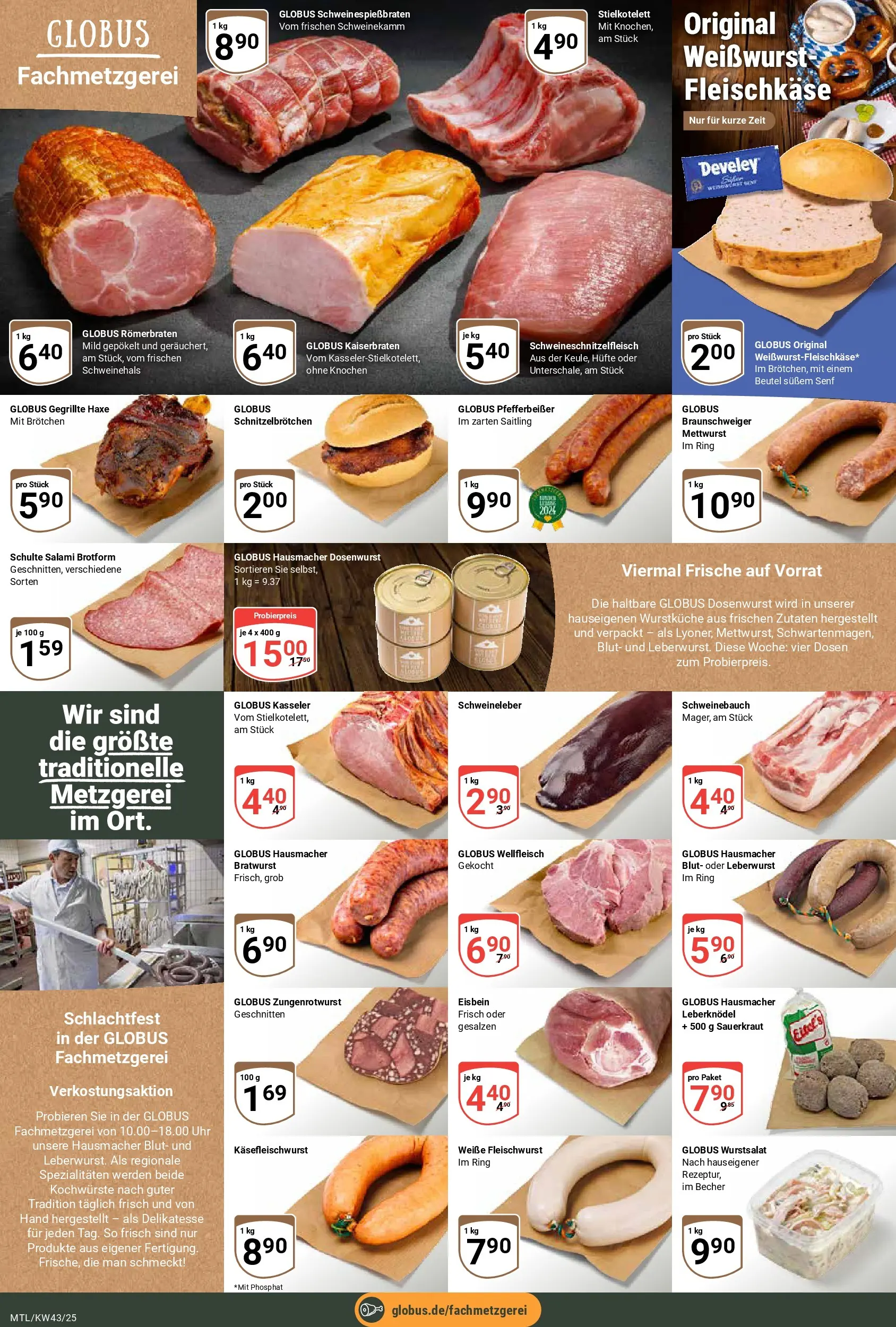 Globus prospekt Maintal-Dörnigheim	 (ab 19.10.2025) » Angebote online | Seite: 11 | Produkte: Schweinebauch, Bratwurst, Weißwurst, Salami